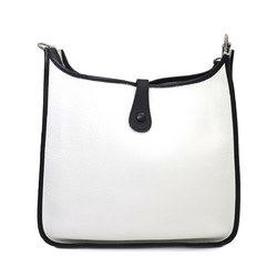 Hermes Evelyne GM Shoulder Bag Taurillon Clemence White Black Silver Hardware