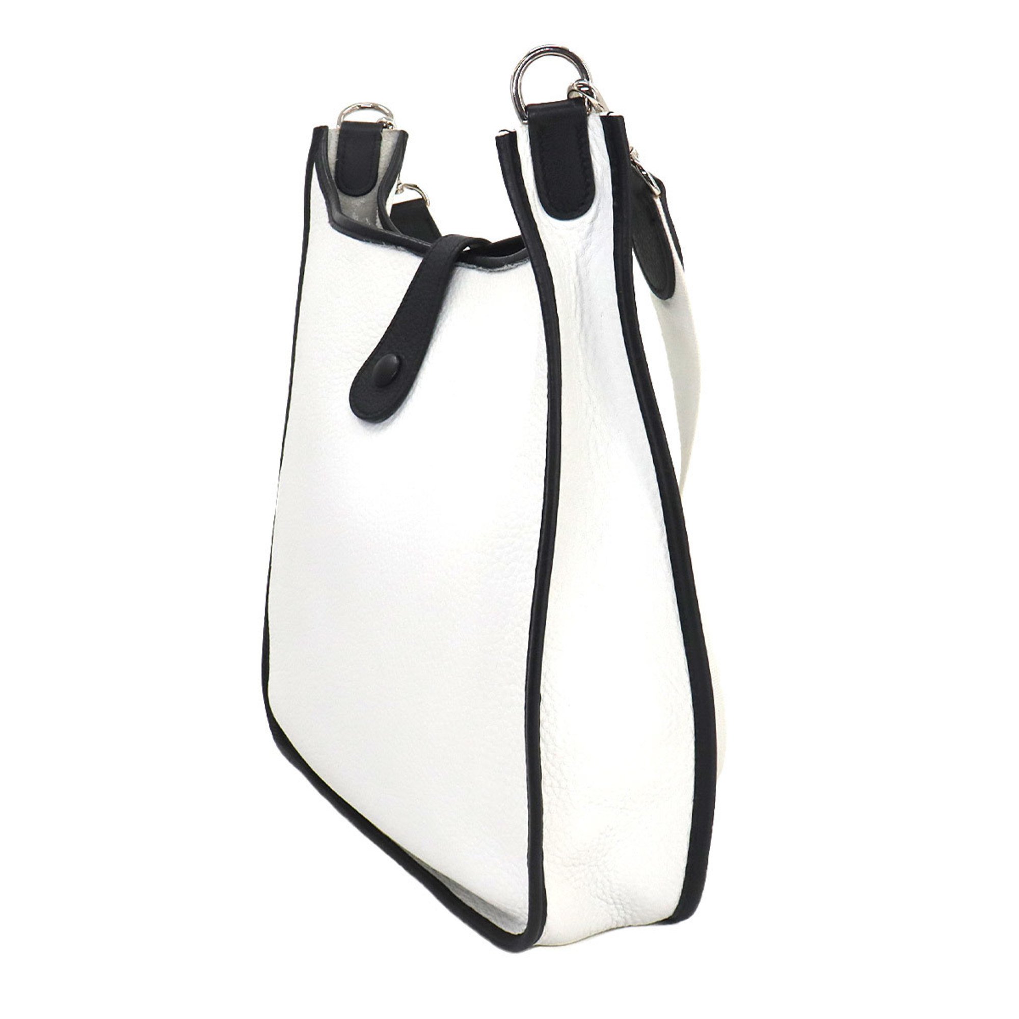 Hermes Evelyne GM Shoulder Bag Taurillon Clemence White Black Silver Hardware