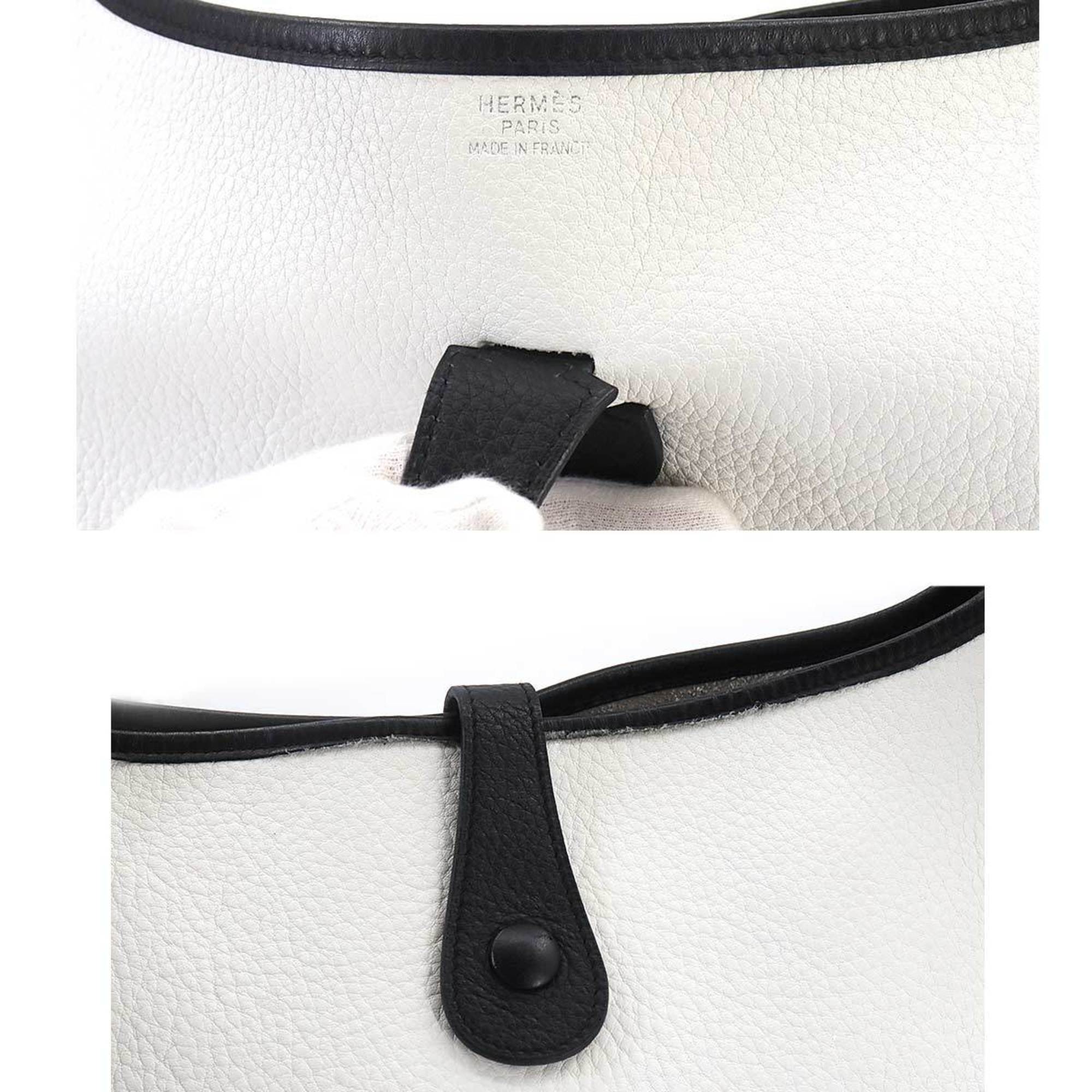 Hermes Evelyne GM Shoulder Bag Taurillon Clemence White Black Silver Hardware