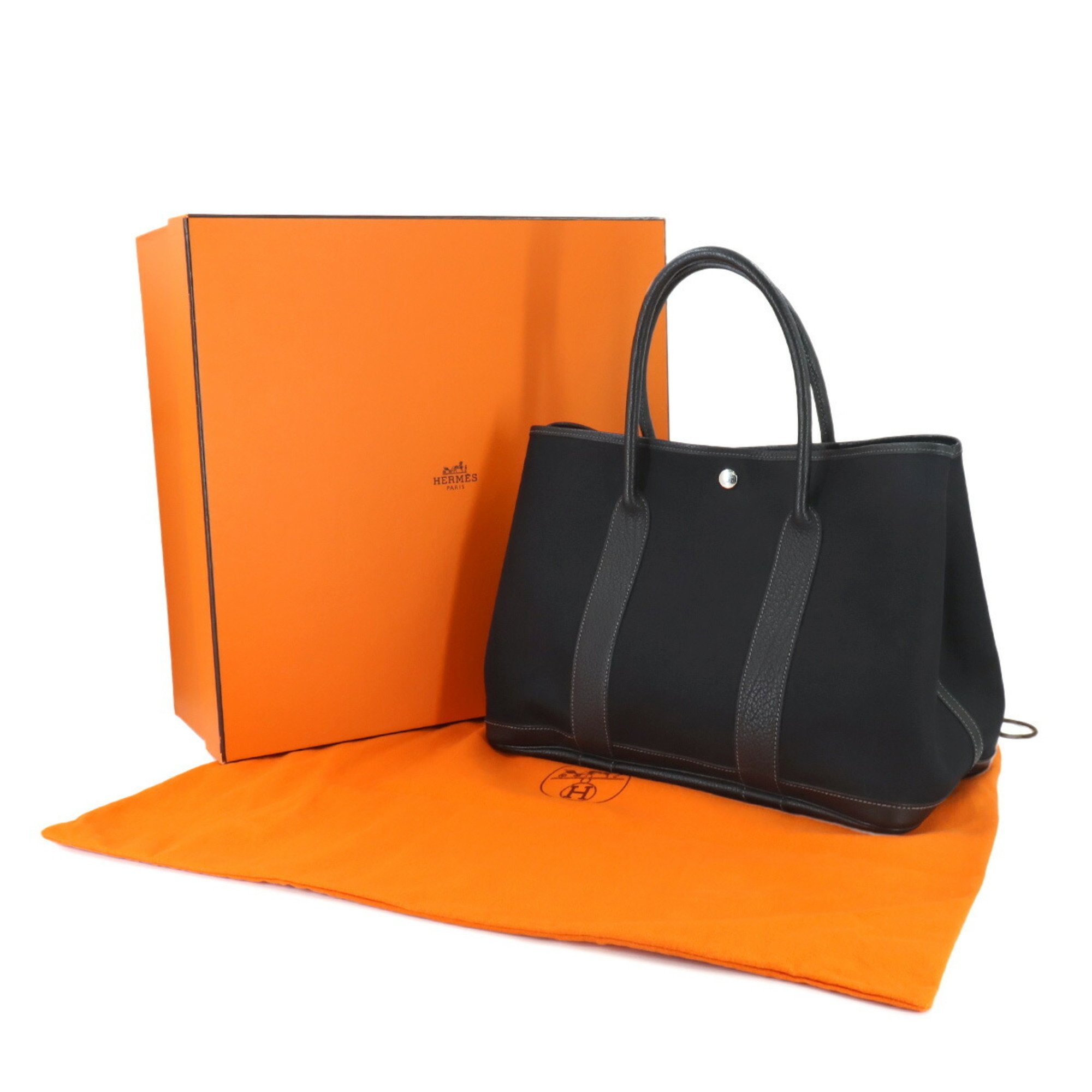 Hermes HERMES Garden 36 PM Toile Officier Leather Black □I Engraved Party