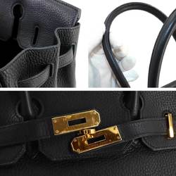 Hermes Birkin 30 Handbag Taurillon Clemence Black A Stamp Gold Hardware