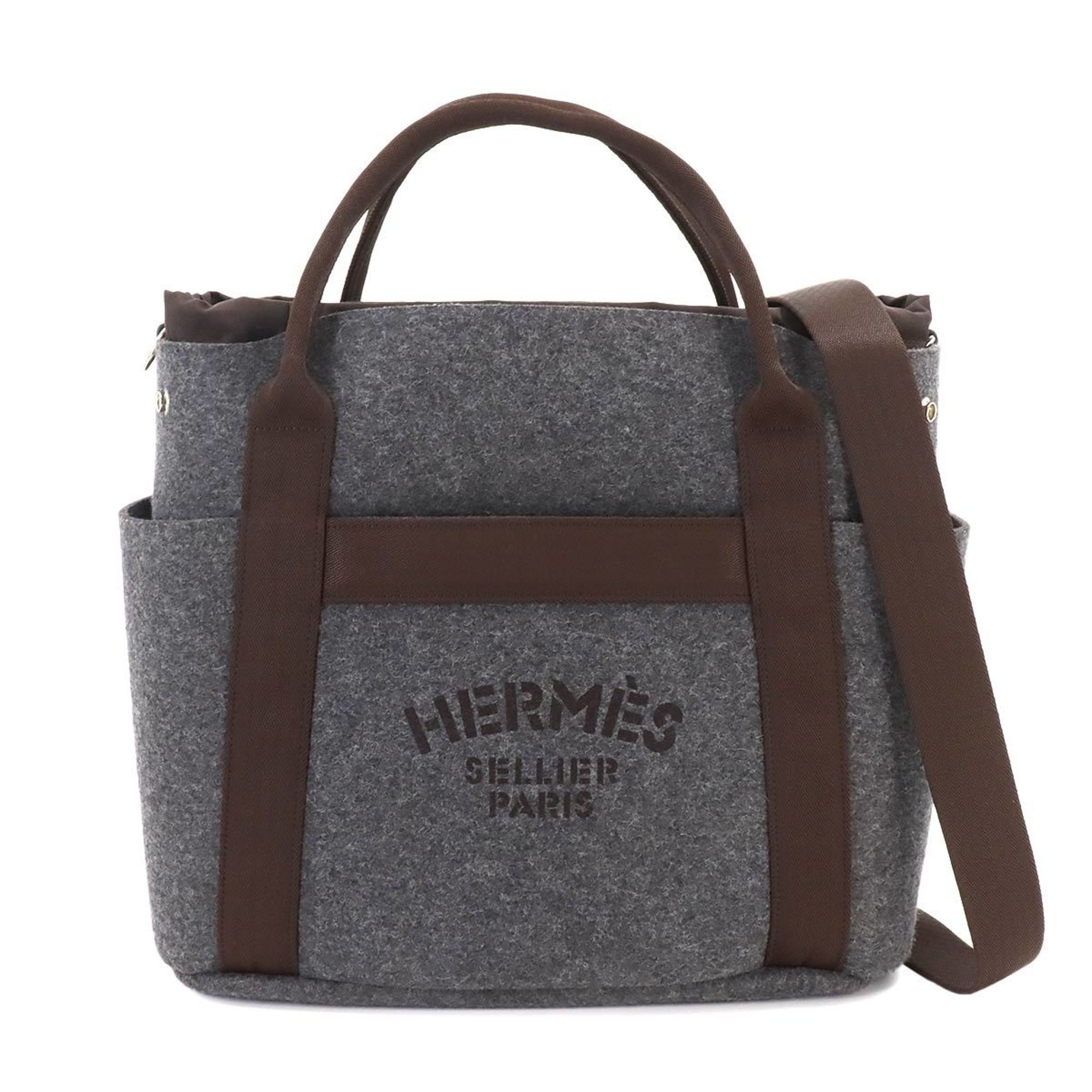 Hermes Sac De Pansage Groom 2-way tote shoulder bag felt grimoire brown Y stamp