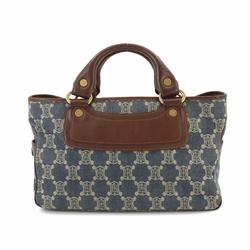 CELINE Macadam pattern Boogie Bag Handbag Denim Leather Blue Brown Gold hardware