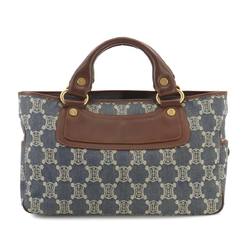 CELINE Macadam pattern Boogie Bag Handbag Denim Leather Blue Brown Gold hardware