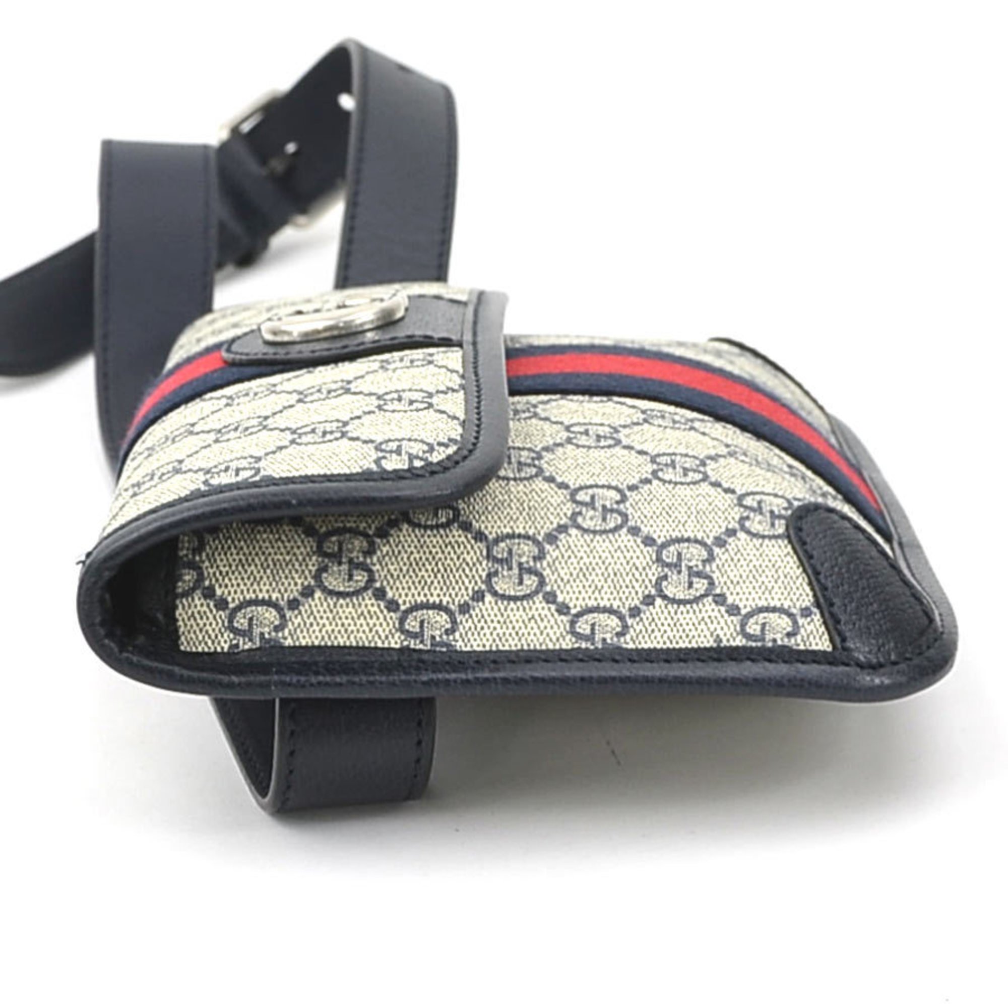 GUCCI Waist Bag Belt GG Marmont Supreme Canvas Navy Silver Men's 674081 e59275a