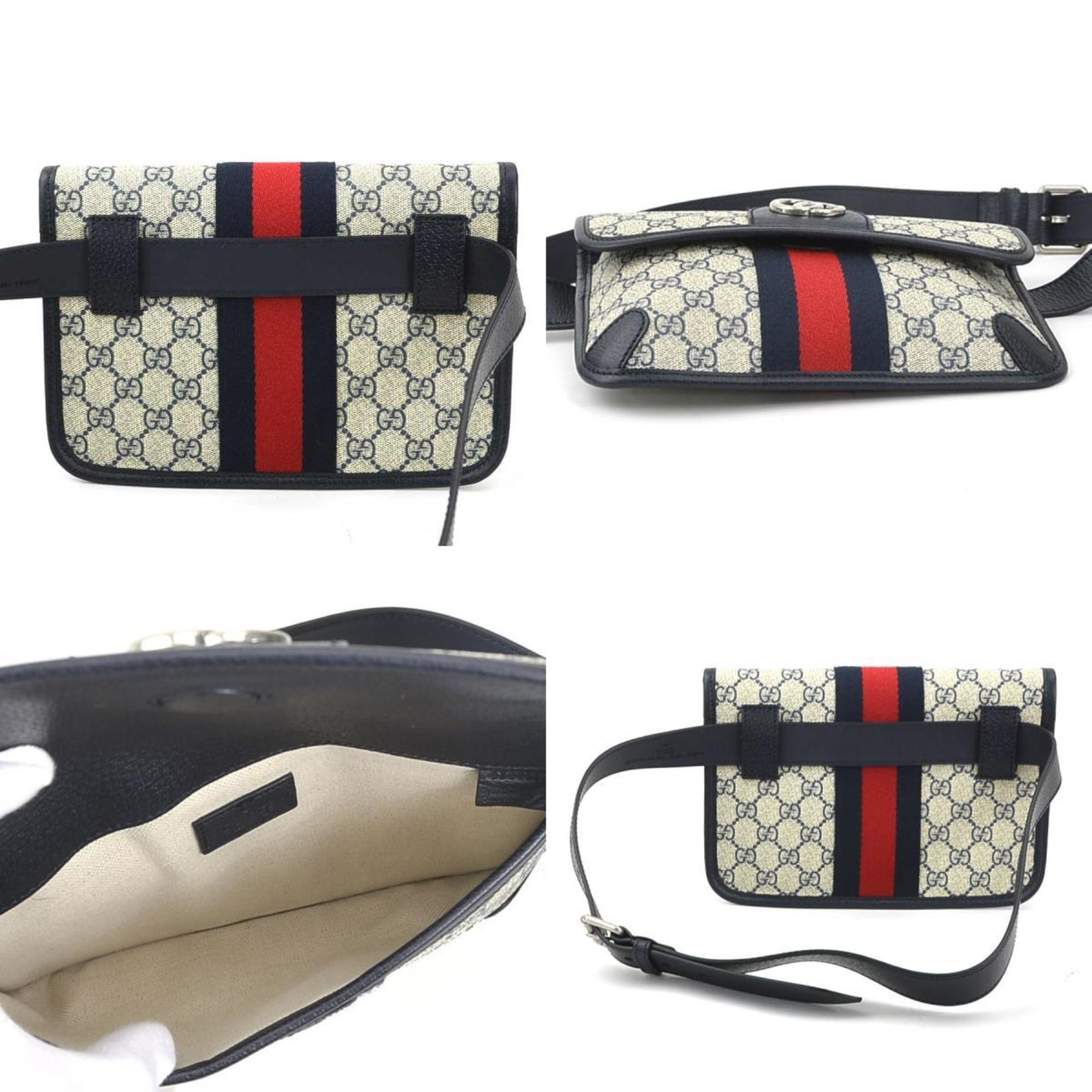 GUCCI Waist Bag Belt GG Marmont Supreme Canvas Navy Silver Men's 674081 e59275a