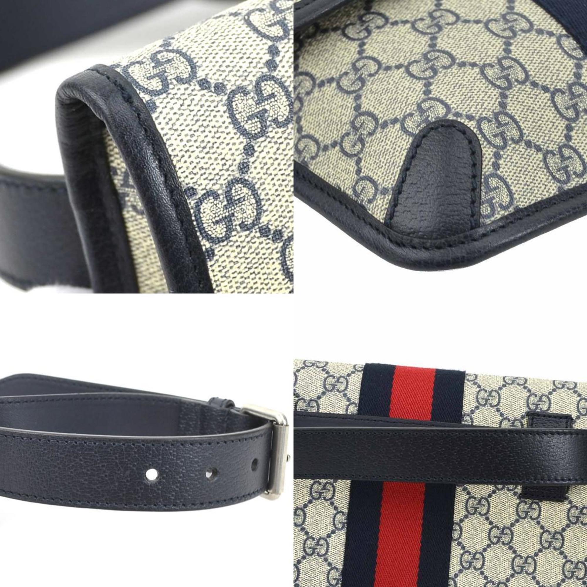 GUCCI Waist Bag Belt GG Marmont Supreme Canvas Navy Silver Men's 674081 e59275a