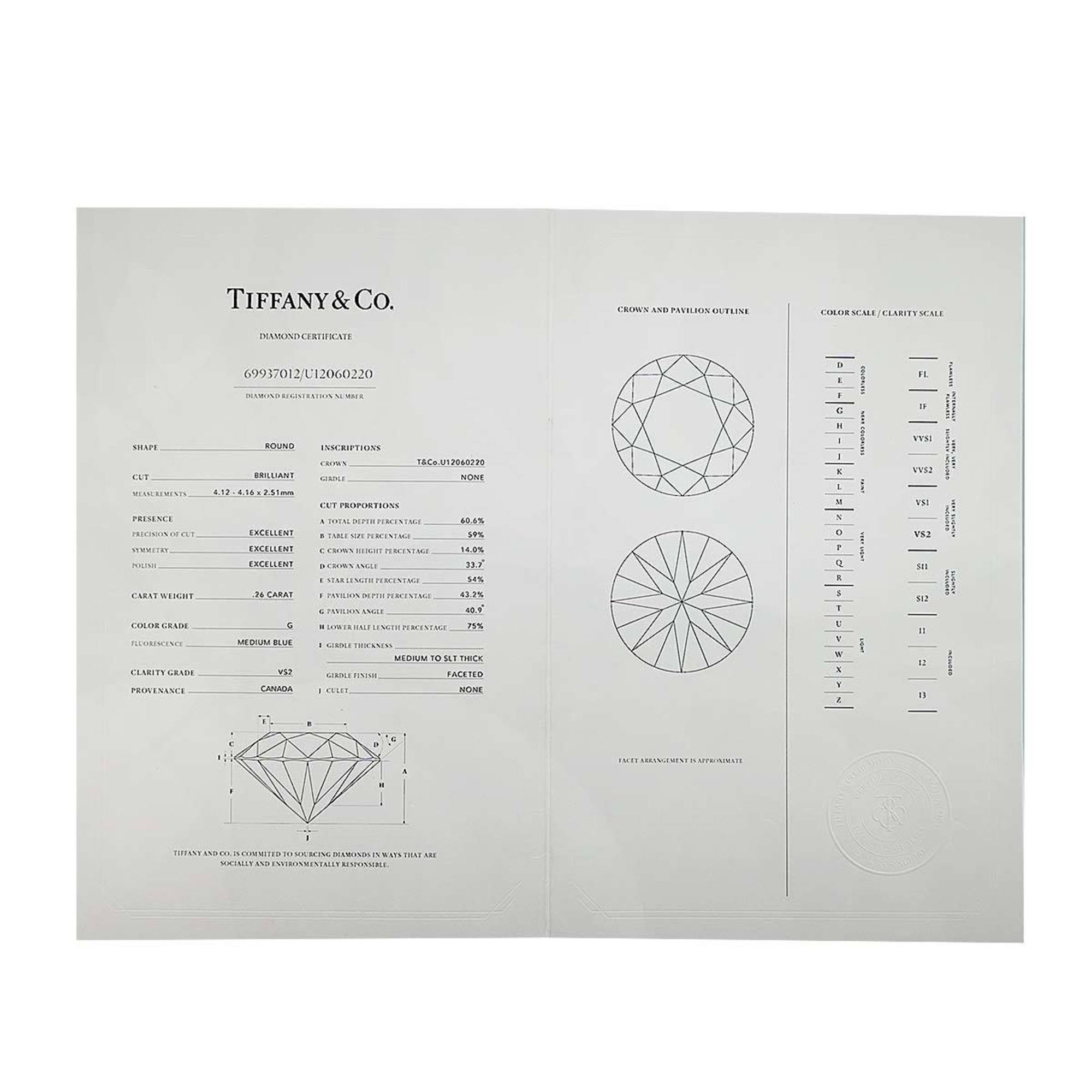 Tiffany & Co. Harmony Diamond 0.26ct G VS2 3EX Ring Pt Platinum