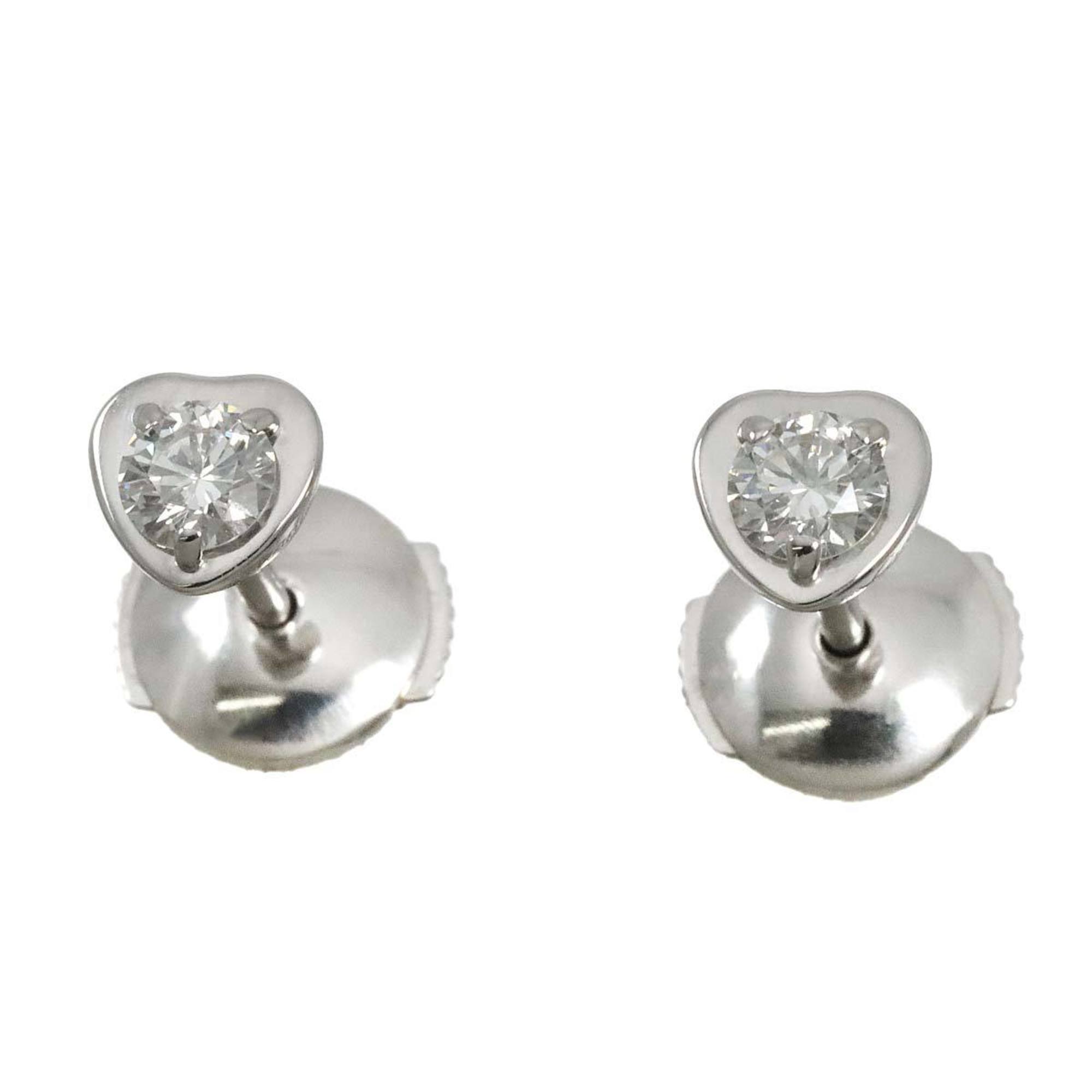 Cartier Damour Diamond Heart Earrings K18WG White Gold 750 Diamant Léger Pierced