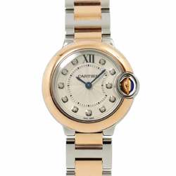 Cartier Ballon Bleu 28mm Combi W3BB0005 Women's Watch 11P Diamond Silver K18PG Pink Gold Quartz