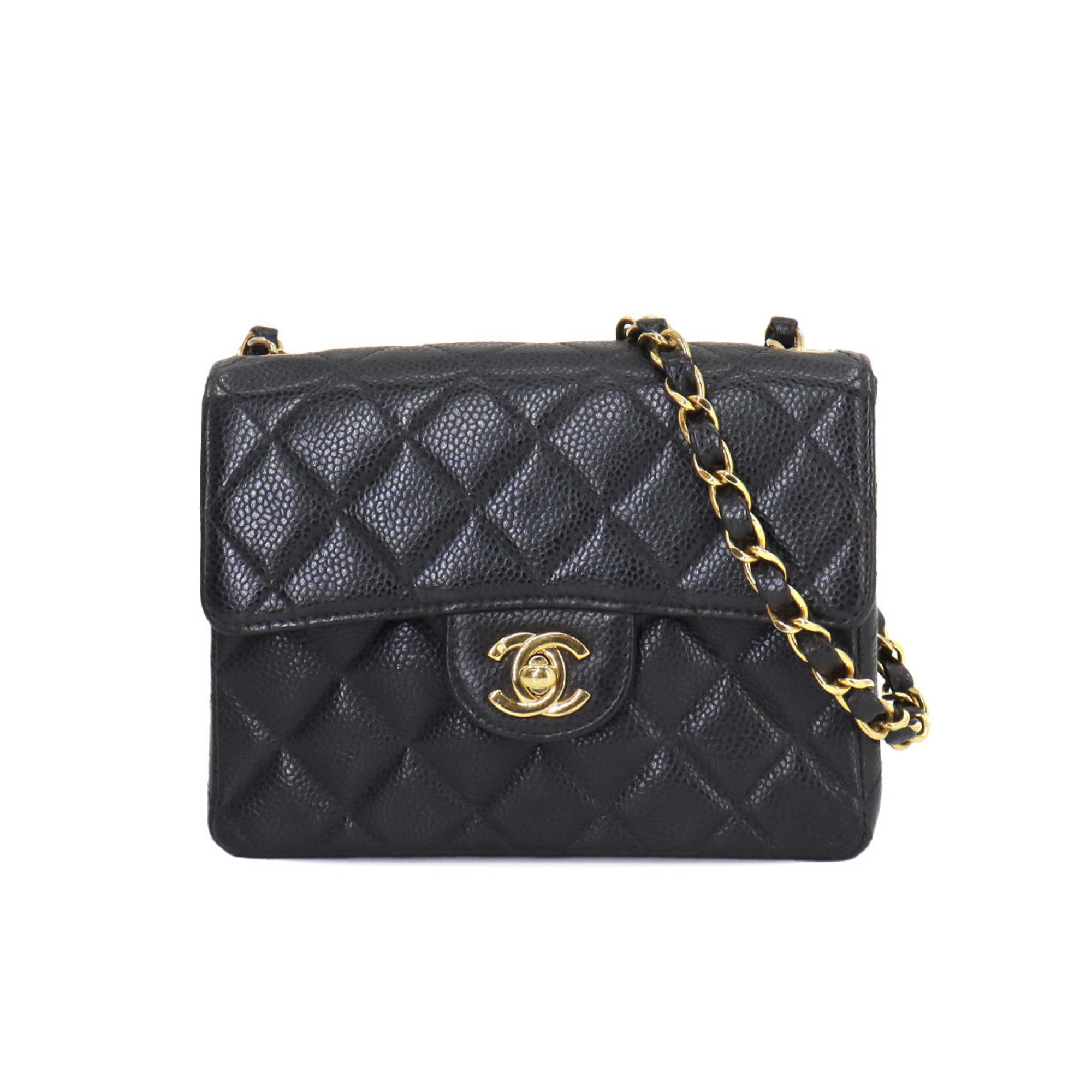 CHANEL Matelasse Chain Shoulder Bag Caviar Skin Black A01115 Gold Hardware Mini