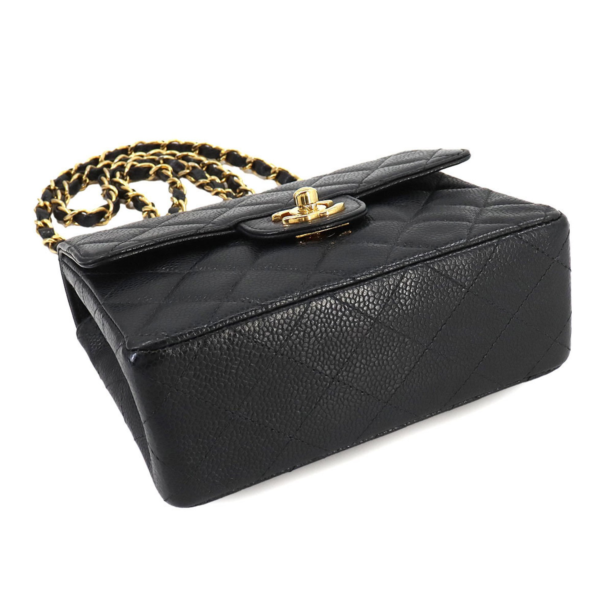 CHANEL Matelasse Chain Shoulder Bag Caviar Skin Black A01115 Gold Hardware Mini