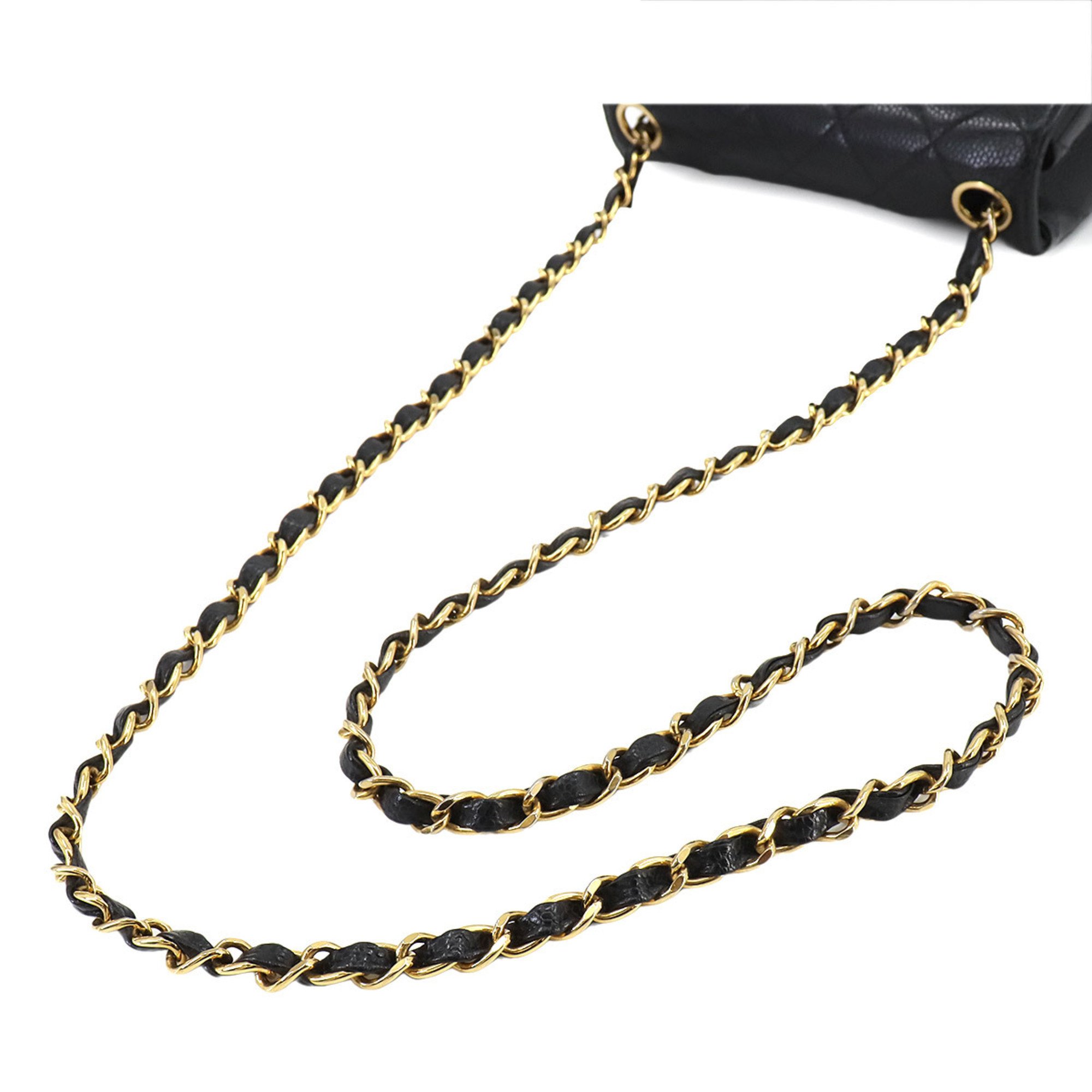 CHANEL Matelasse Chain Shoulder Bag Caviar Skin Black A01115 Gold Hardware Mini