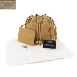 CHANEL Triple Coco Chain Shoulder Bag Caviar Skin Leather Beige Gold Hardware