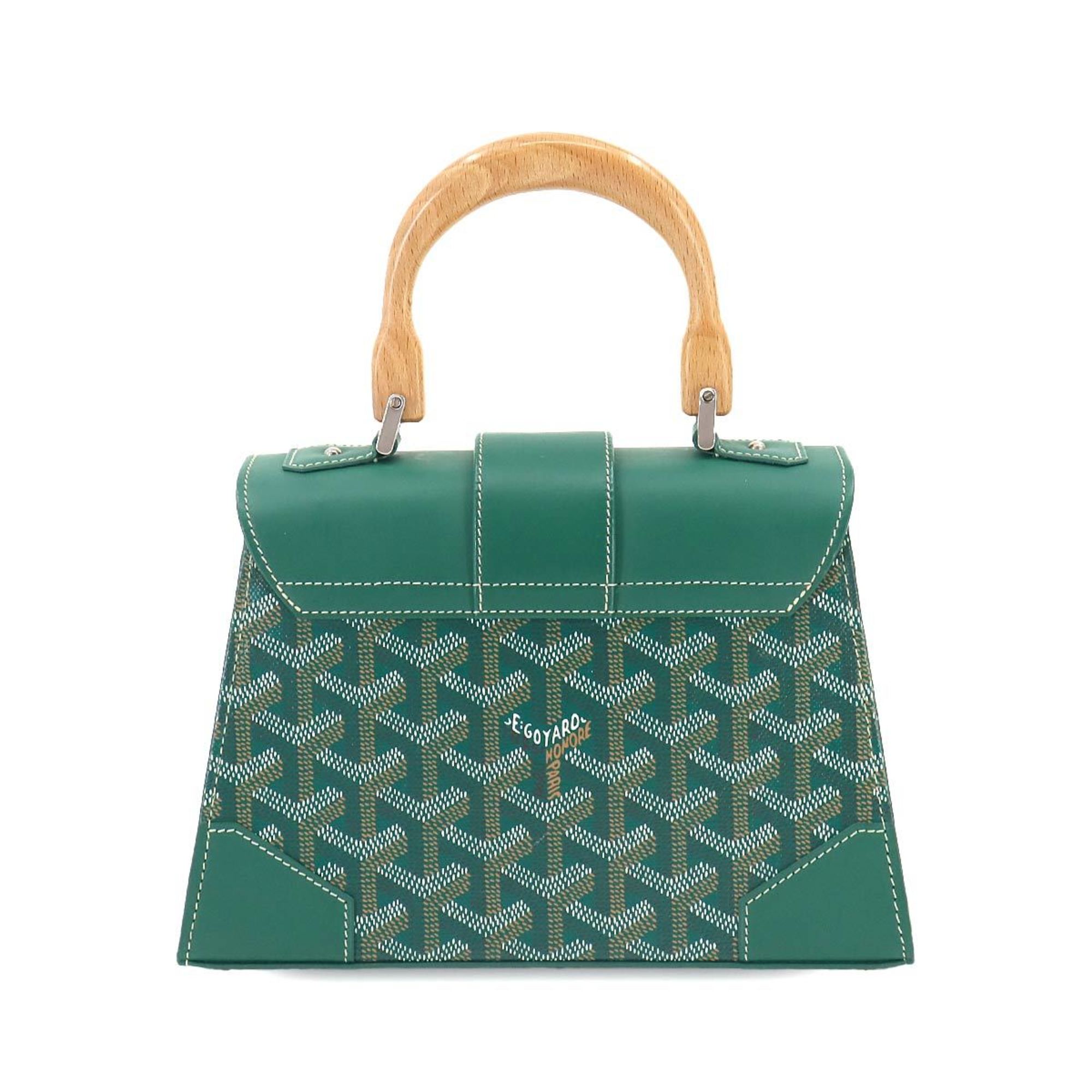 GOYARD Saigon Structured 2way Hand Shoulder Bag Leather Beechwood Green Herringbone Saigoni Structure Mini