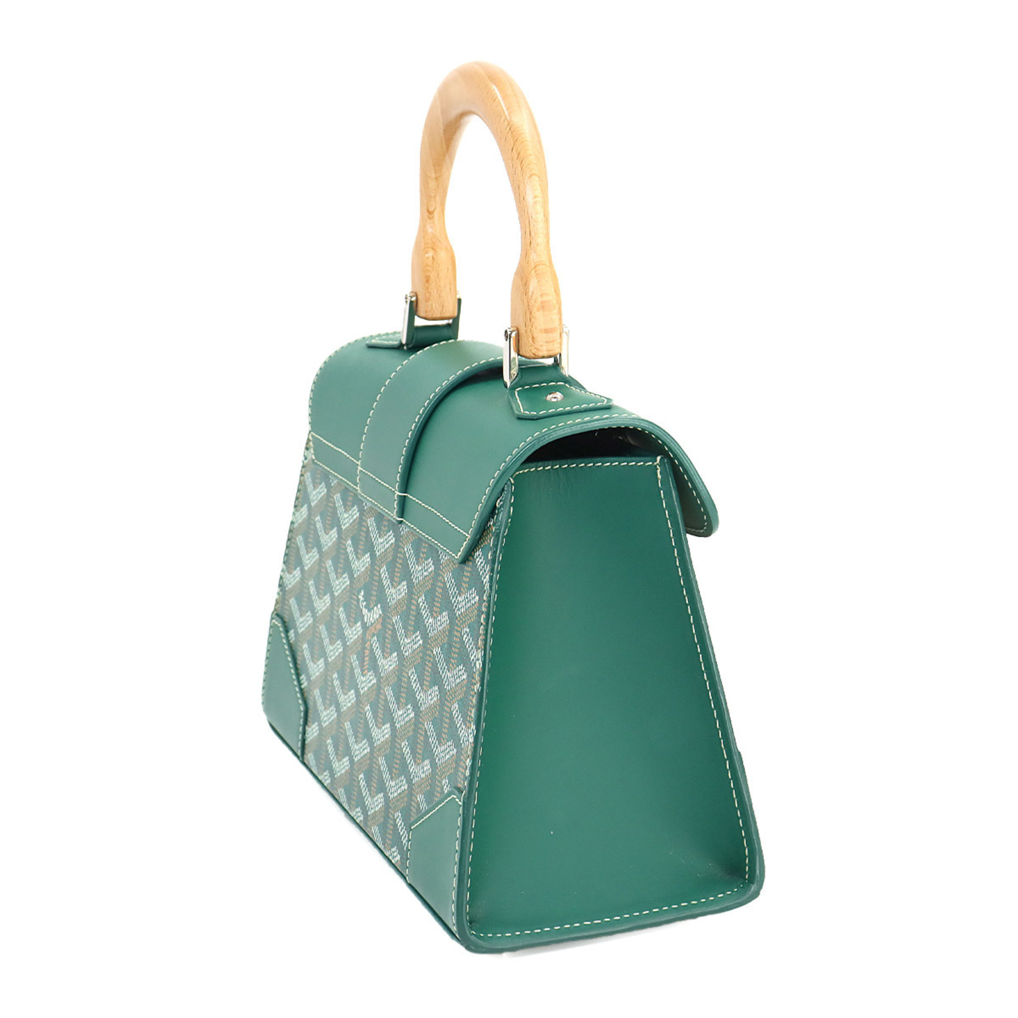 GOYARD Saigon Structured 2way Hand Shoulder Bag Leather Beechwood Green Herringbone Saigoni Structure Mini