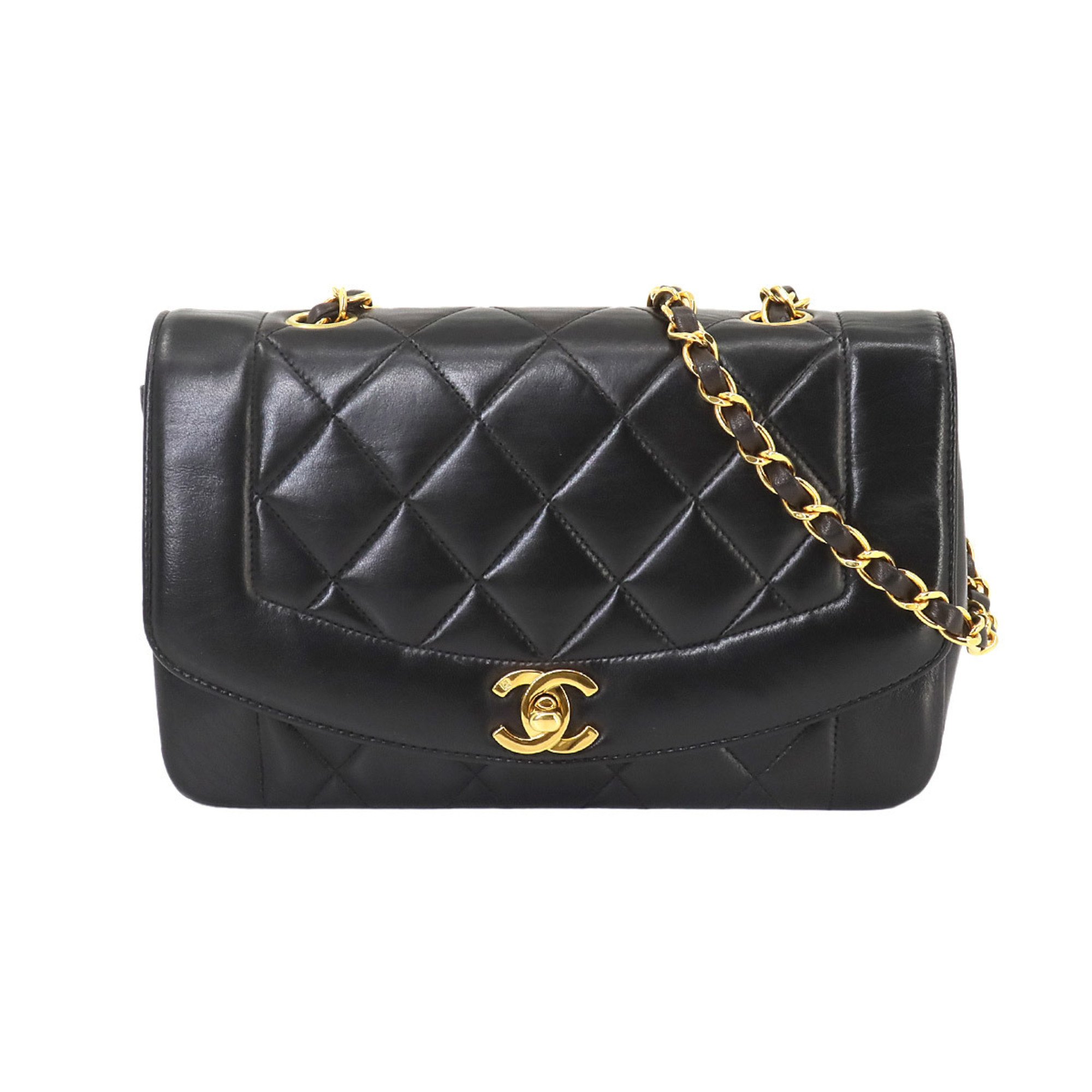 CHANEL Diana Matelasse 22 Chain Shoulder Bag Leather Black A01164