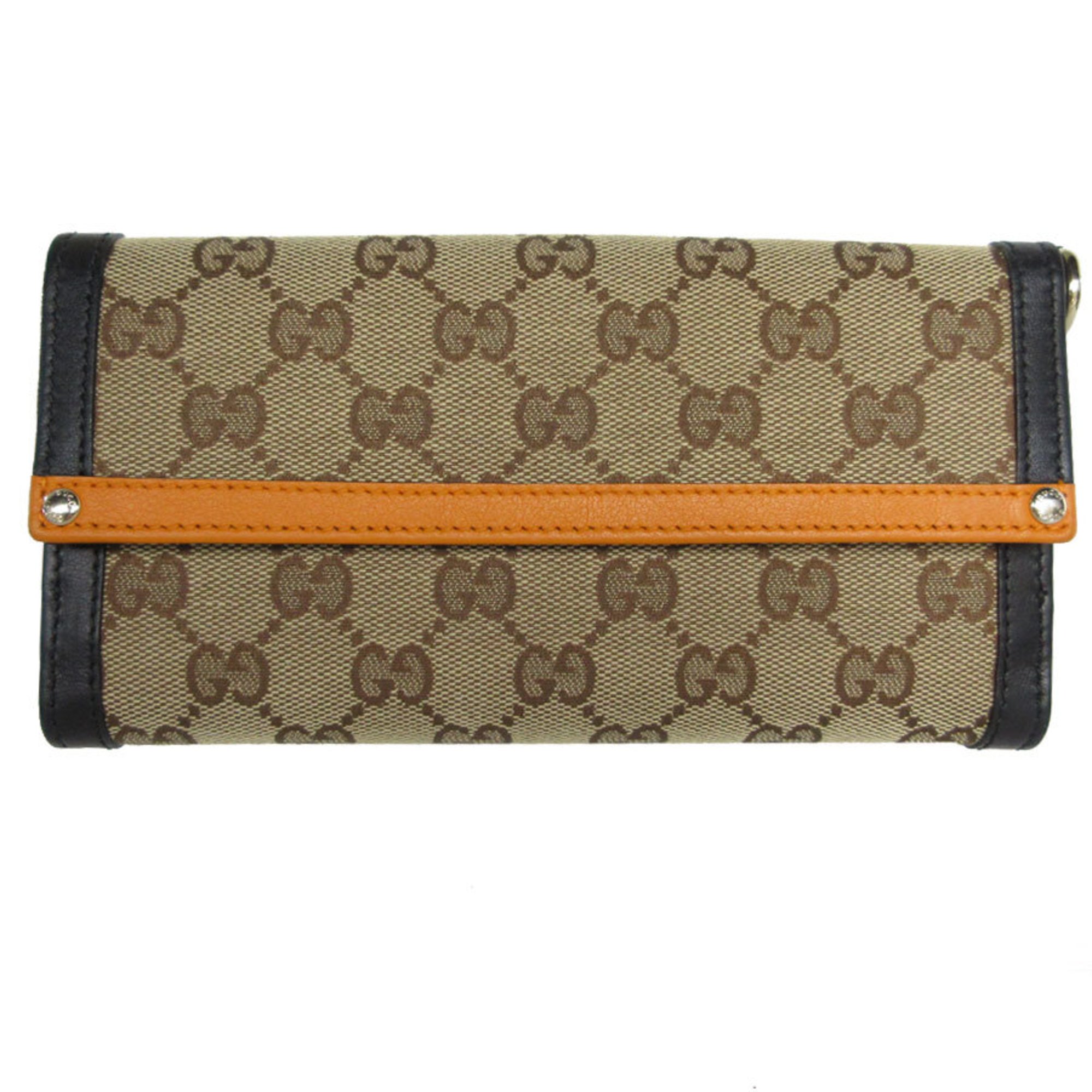 GUCCI Long Wallet GG Canvas Leather Orange x Black Brown Men's Women's 282429 s0336a