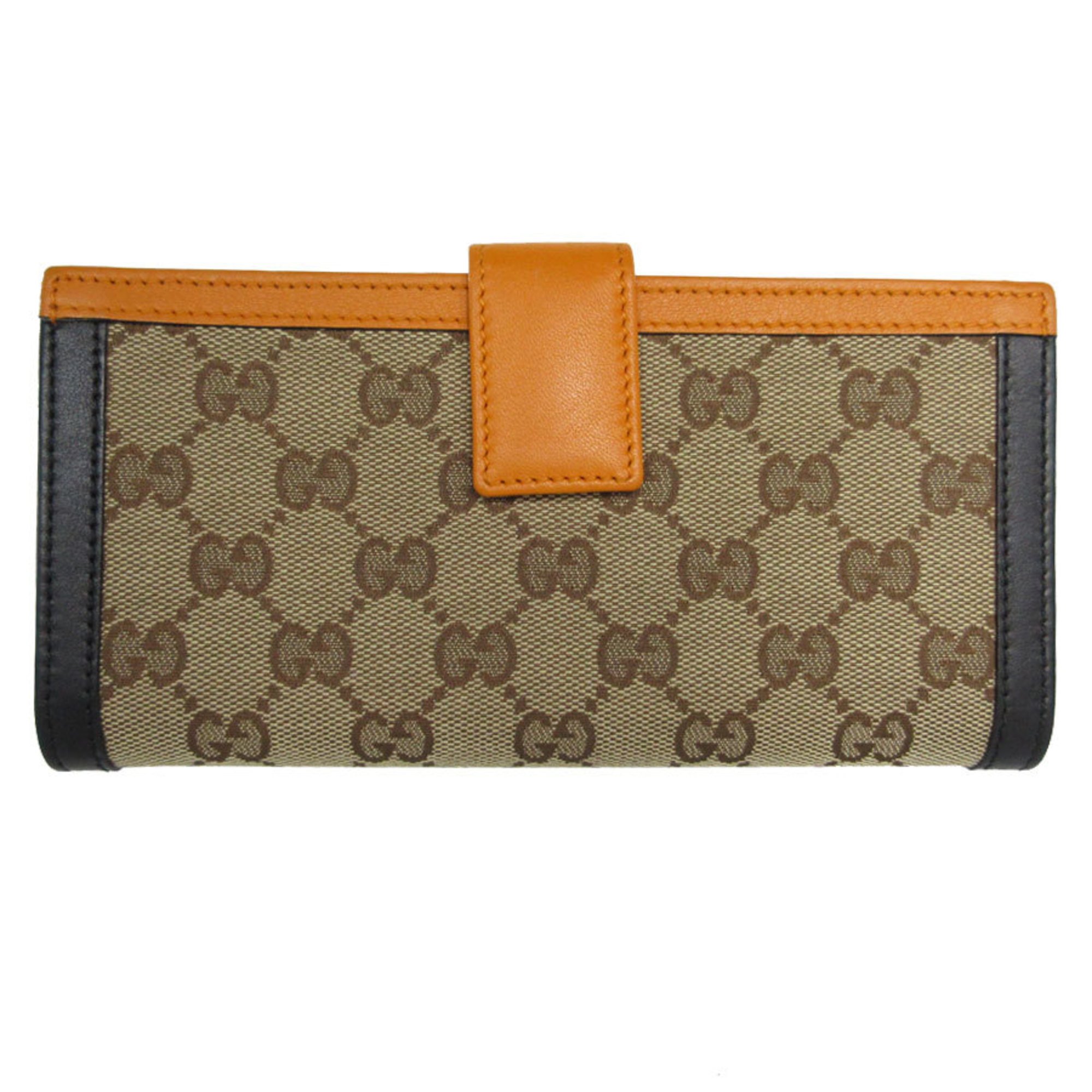 GUCCI Long Wallet GG Canvas Leather Orange x Black Brown Men's Women's 282429 s0336a