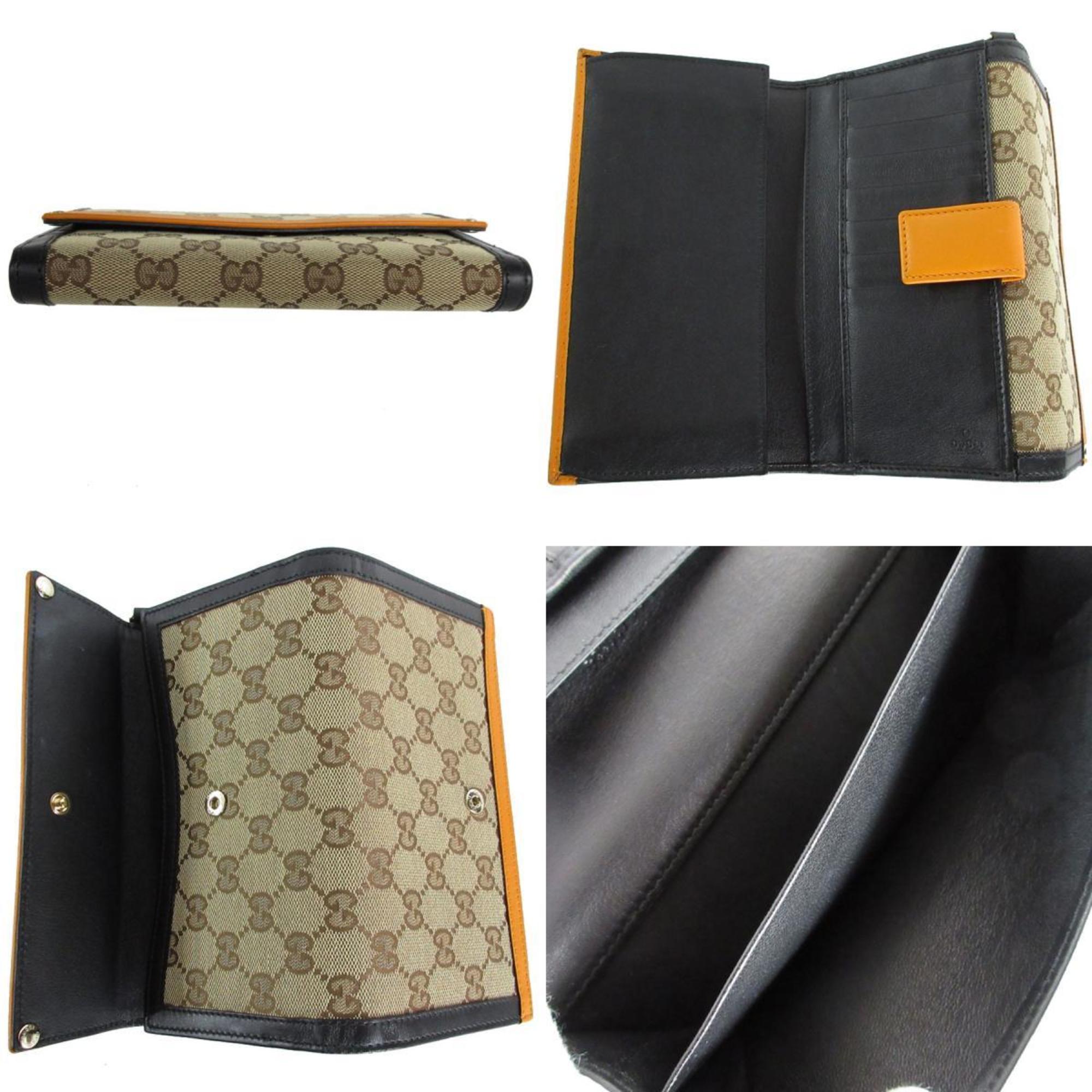 GUCCI Long Wallet GG Canvas Leather Orange x Black Brown Men's Women's 282429 s0336a