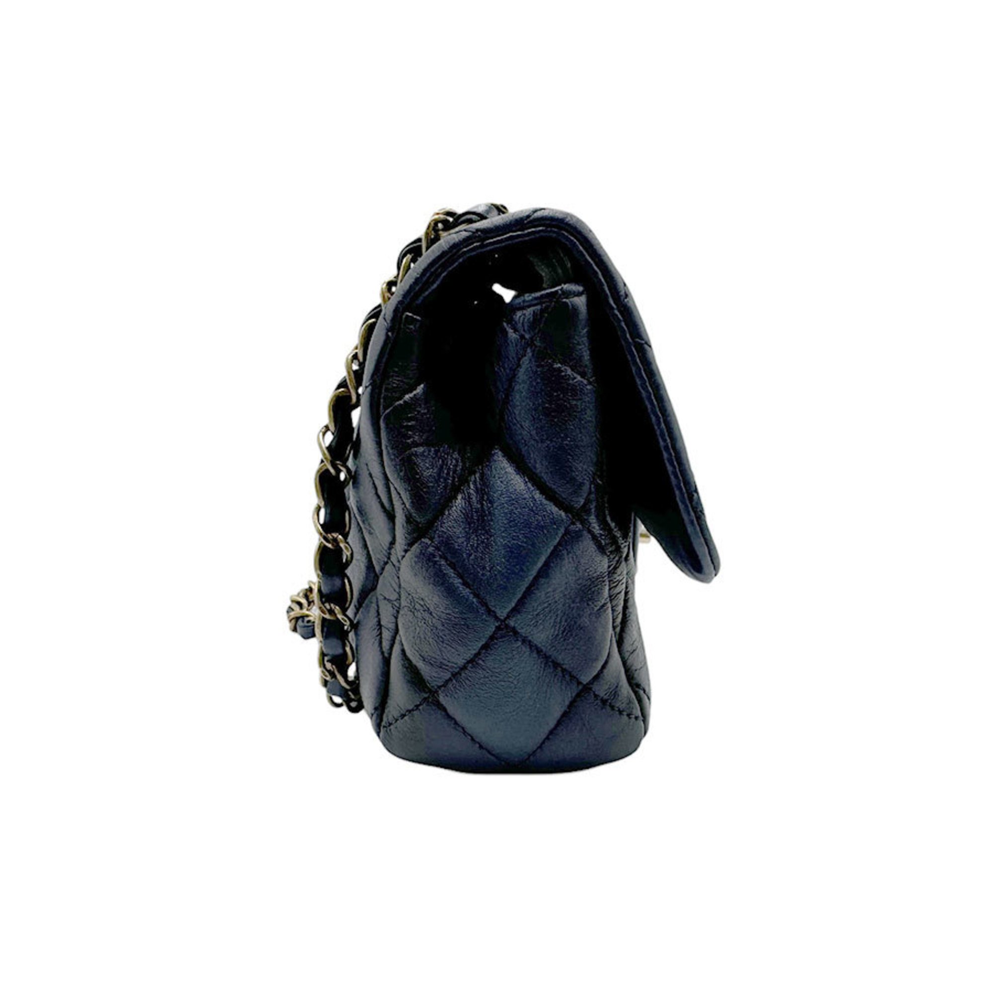 CHANEL Shoulder Bag Lambskin Navy Gold Women's z2506