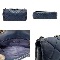 CHANEL Shoulder Bag Lambskin Navy Gold Women's z2506