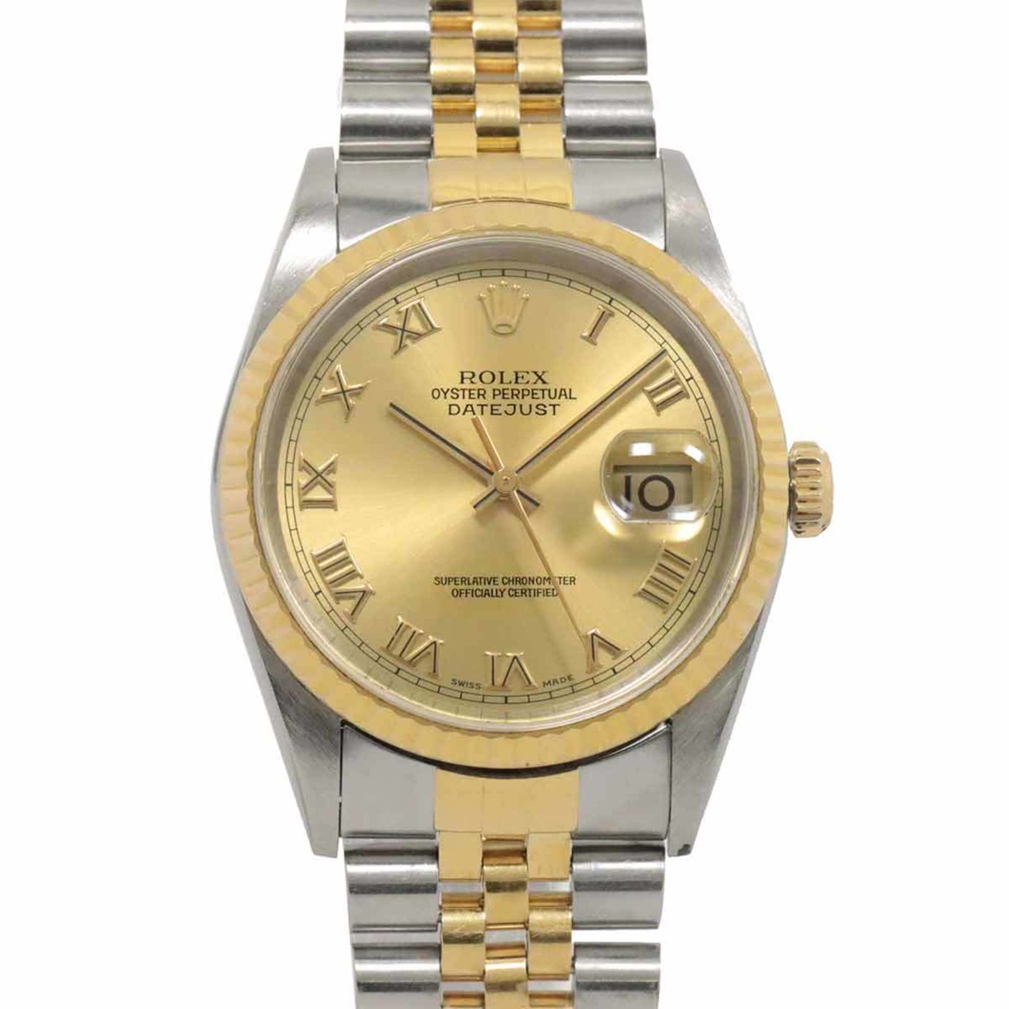 Rolex Datejust Combi 16233 P Series Men's Watch Champagne Gold K18YG Yellow Automatic Self-Winding