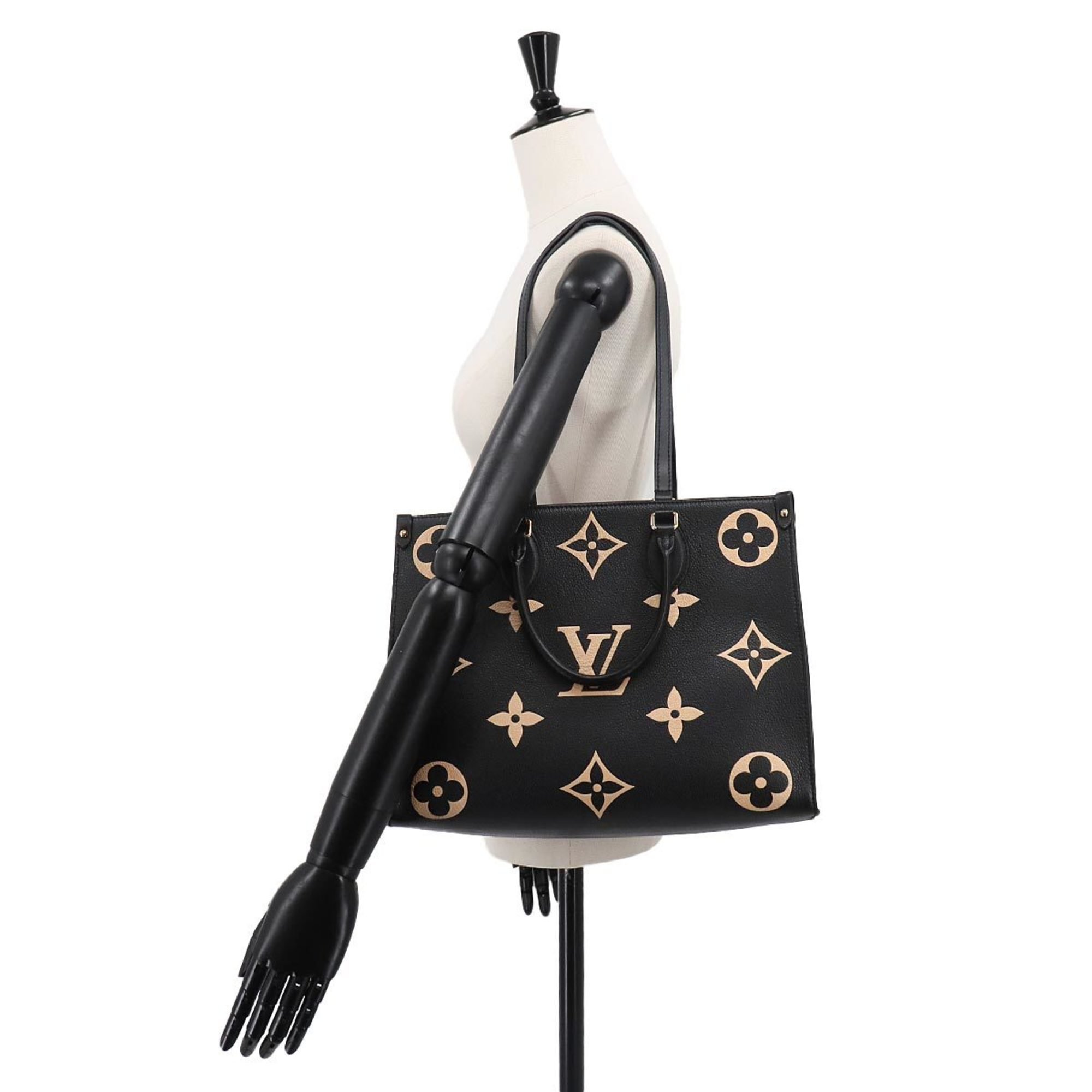 Louis Vuitton LOUIS VUITTON Monogram Empreinte On the Go MM 2way Tote Shoulder Bag Black Beige M45495 RFID Onthego