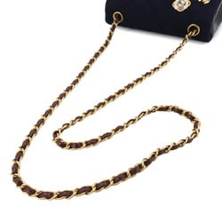 CHANEL Matelasse Chain Shoulder Bag Wool Leather Navy Bordeaux Gold Hardware