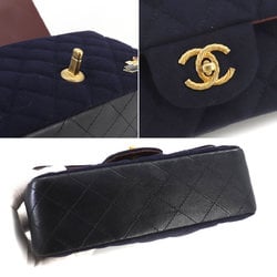 CHANEL Matelasse Chain Shoulder Bag Wool Leather Navy Bordeaux Gold Hardware