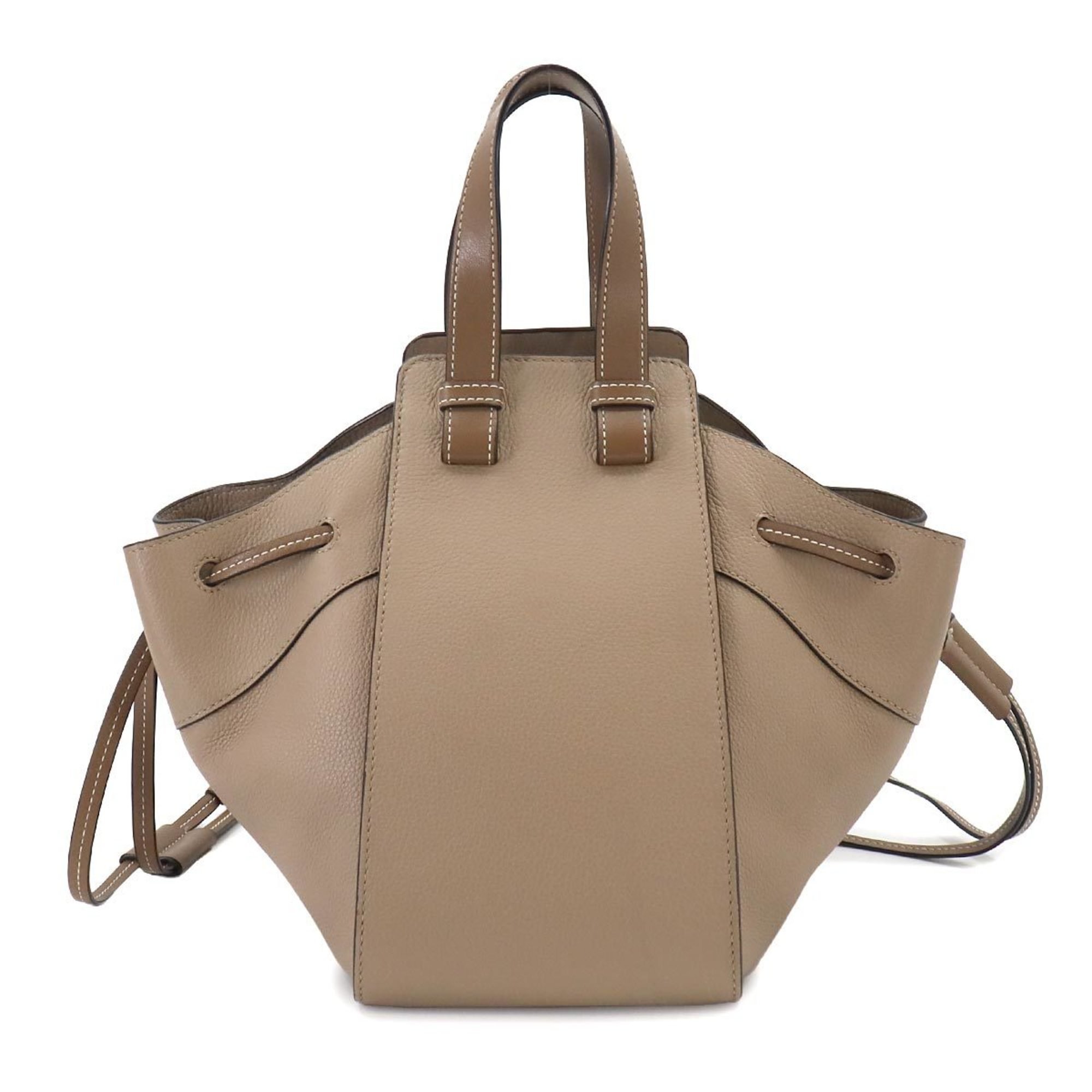 LOEWE Hammock Drawstring Small 2way Hand Shoulder Bag Leather Beige Brown 314.12BZ95 Gold Hardware