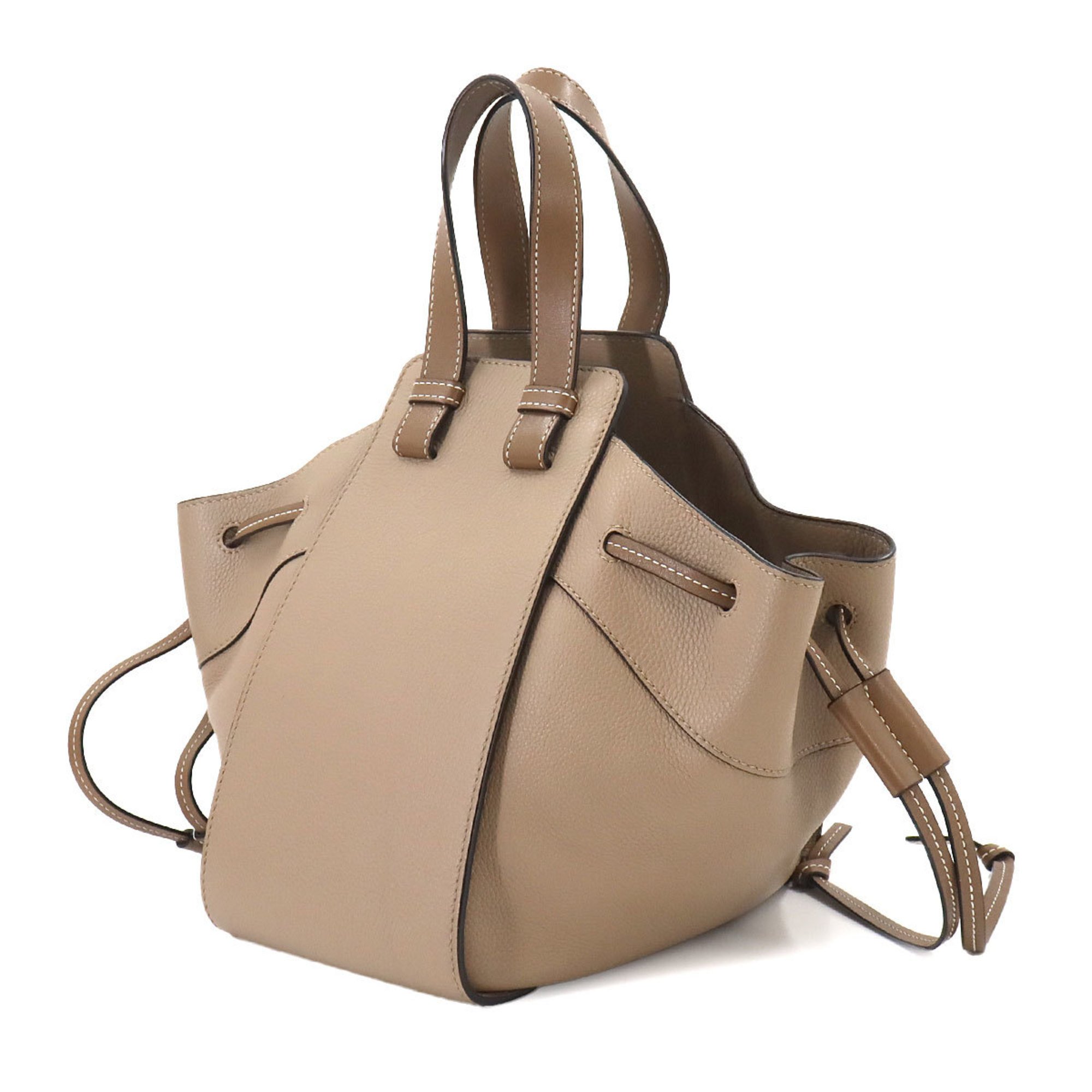 LOEWE Hammock Drawstring Small 2way Hand Shoulder Bag Leather Beige Brown 314.12BZ95 Gold Hardware