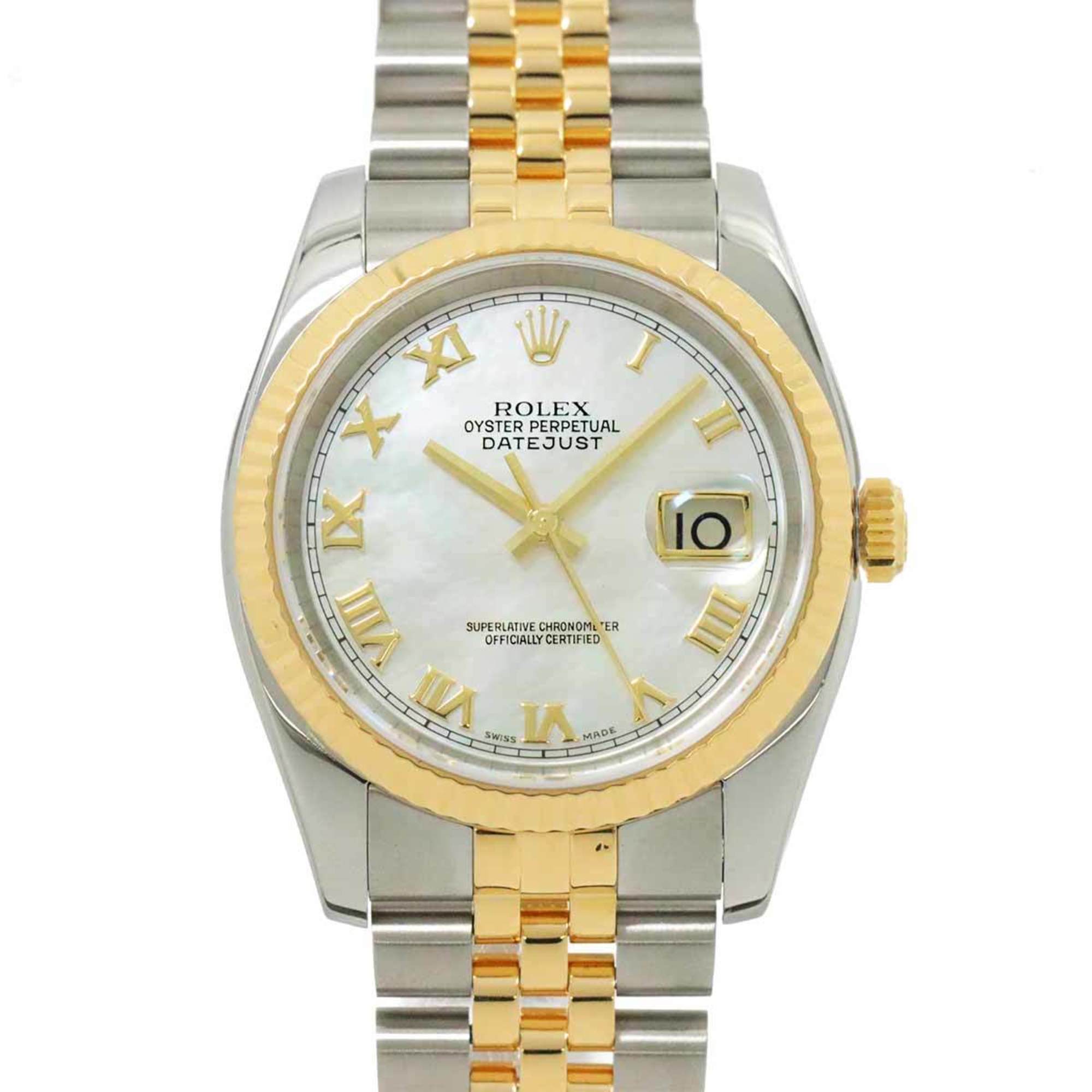 Rolex ROLEX Datejust Combi 116233NR F Series Men's Watch White Shell K18YG Yellow Gold Automatic Self-Winding