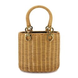 Salvatore Ferragamo Double Gancini Rattan Basket Handbag Beige Gold Hardware Wicker Hand Bag