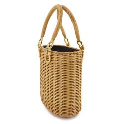 Salvatore Ferragamo Double Gancini Rattan Basket Handbag Beige Gold Hardware Wicker Hand Bag