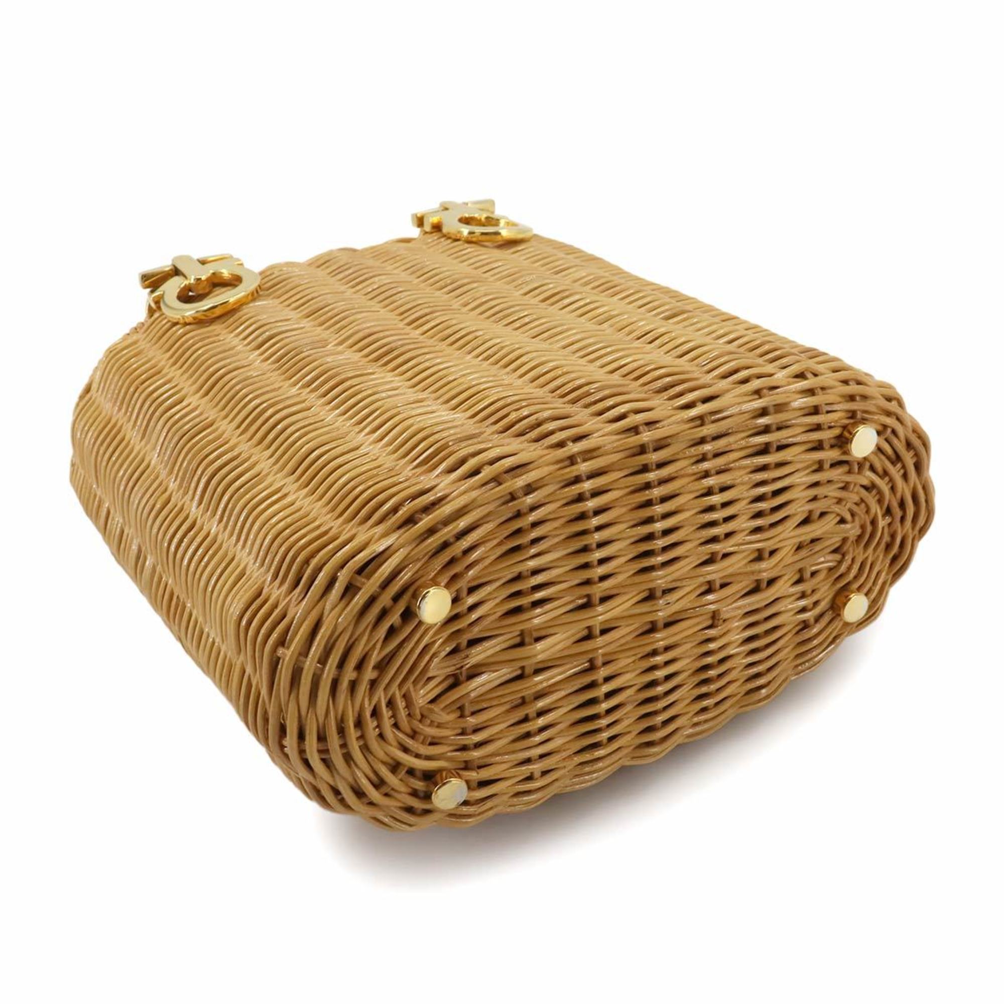 Salvatore Ferragamo Double Gancini Rattan Basket Handbag Beige Gold Hardware Wicker Hand Bag