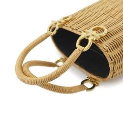 Salvatore Ferragamo Double Gancini Rattan Basket Handbag Beige Gold Hardware Wicker Hand Bag