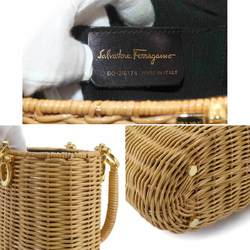 Salvatore Ferragamo Double Gancini Rattan Basket Handbag Beige Gold Hardware Wicker Hand Bag