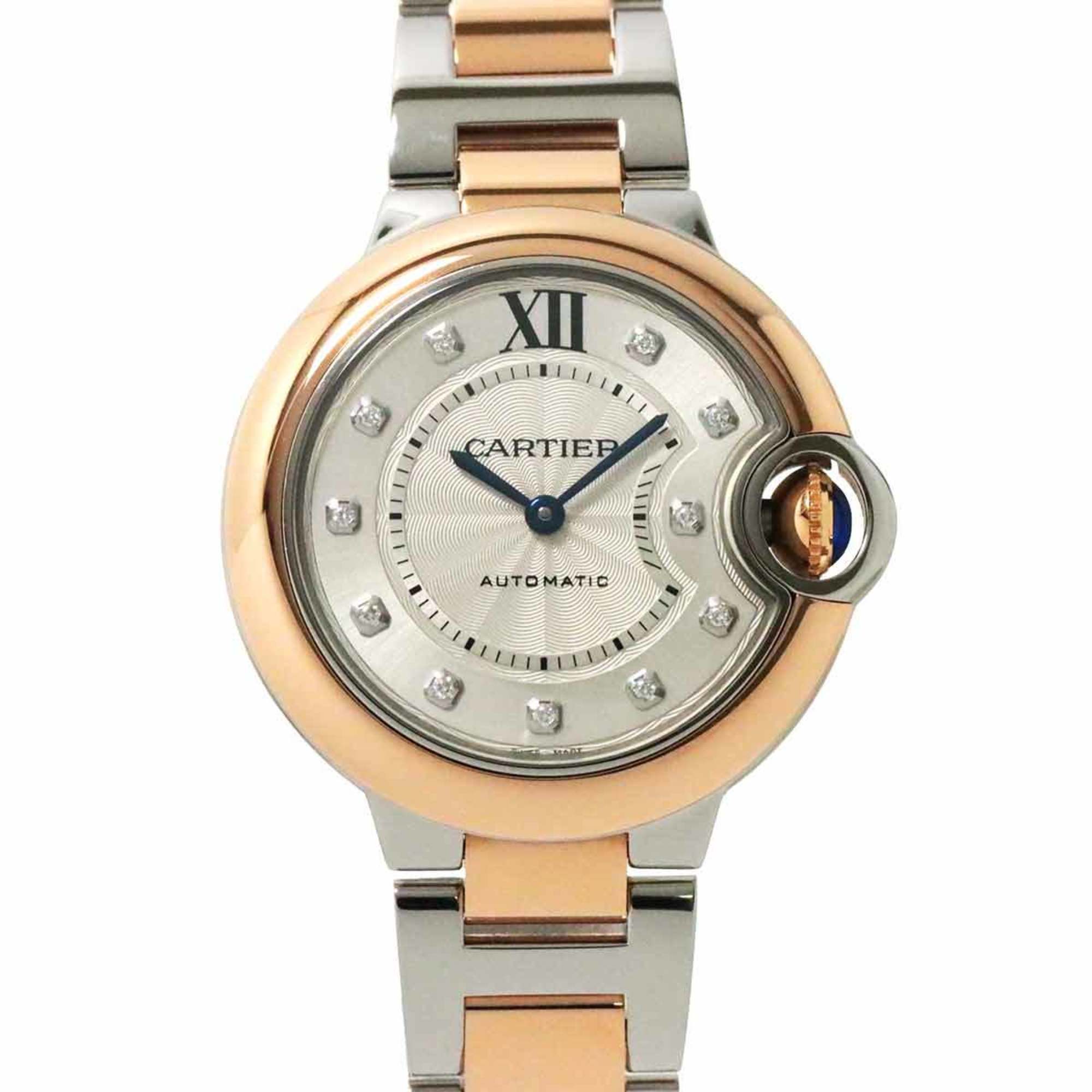 Cartier Ballon Bleu Combi W3BB0006 Women's Watch 11P Diamond Silver K18PG Pink Gold Automatic Self-Winding