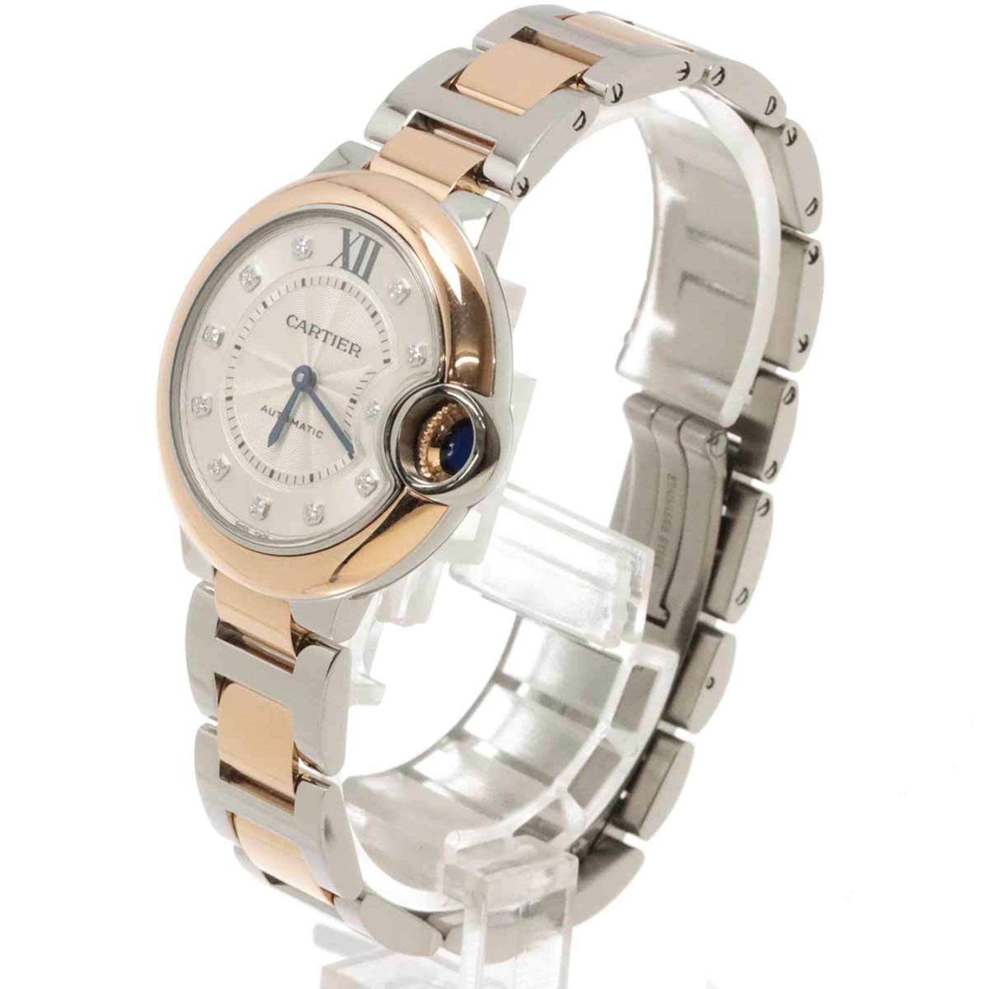 Cartier Ballon Bleu Combi W3BB0006 Women's Watch 11P Diamond Silver K18PG Pink Gold Automatic Self-Winding