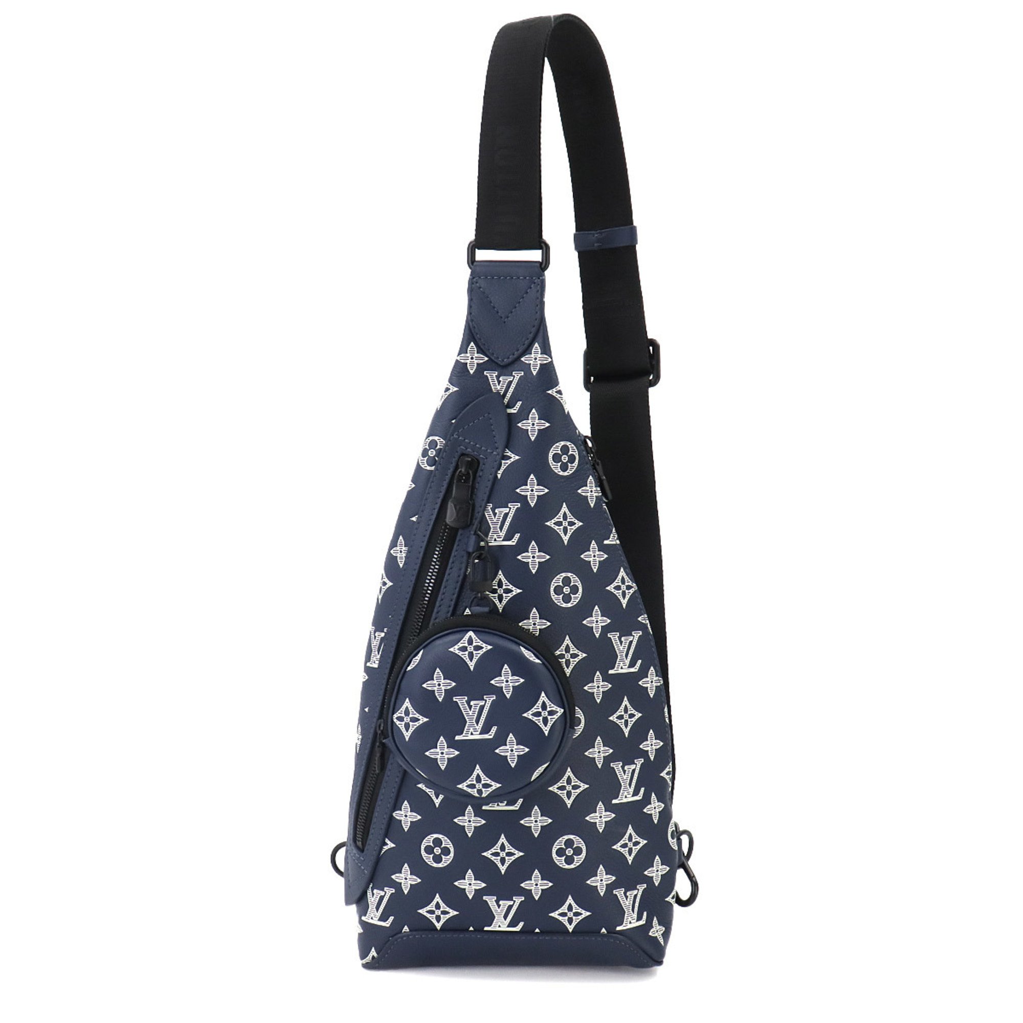 Louis Vuitton LOUIS VUITTON Monogram Shadow Duo Sling Bag Body Leather Ink Blue White M24751 RFID Slingbag