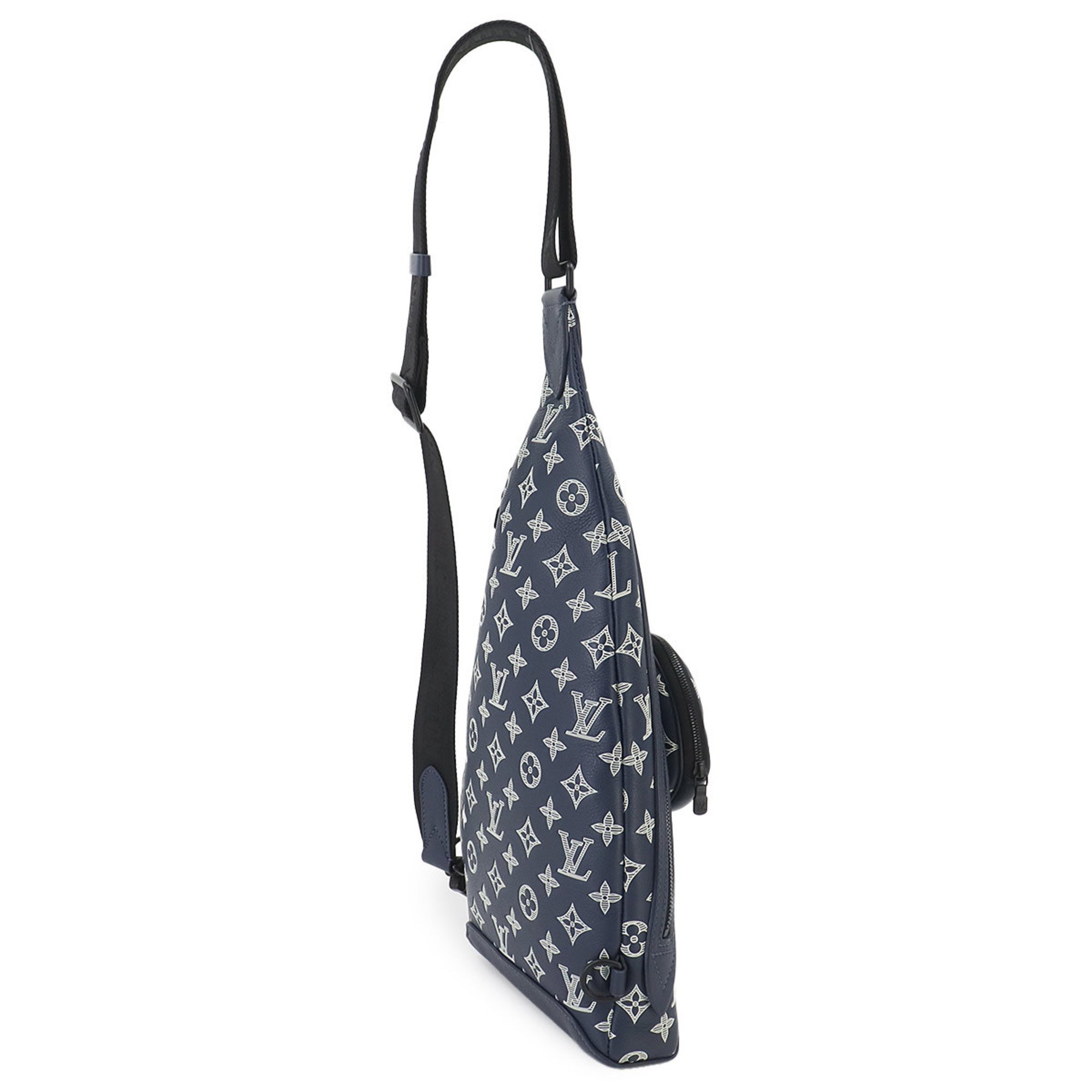 Louis Vuitton LOUIS VUITTON Monogram Shadow Duo Sling Bag Body Leather Ink Blue White M24751 RFID Slingbag