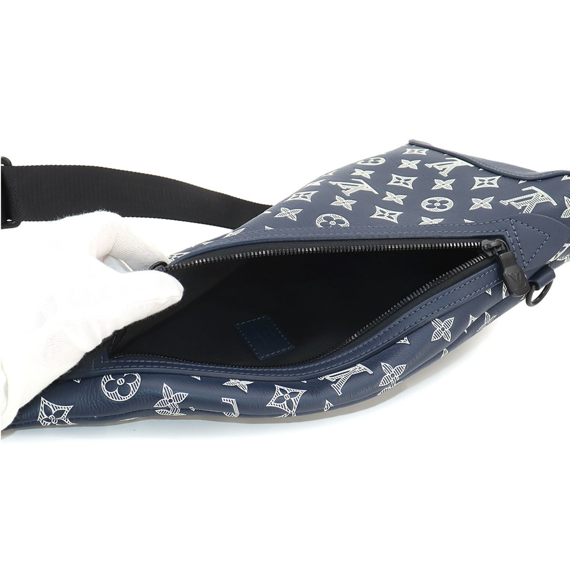 Louis Vuitton LOUIS VUITTON Monogram Shadow Duo Sling Bag Body Leather Ink Blue White M24751 RFID Slingbag