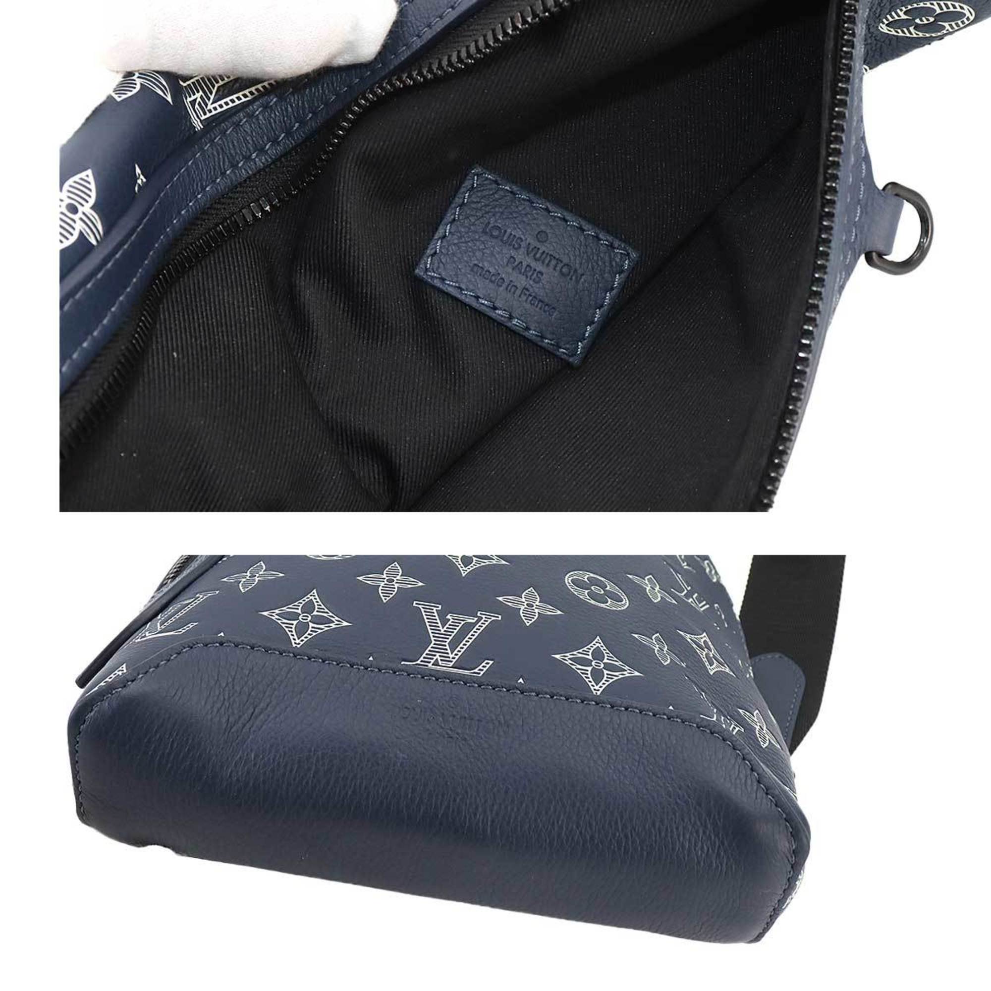 Louis Vuitton LOUIS VUITTON Monogram Shadow Duo Sling Bag Body Leather Ink Blue White M24751 RFID Slingbag