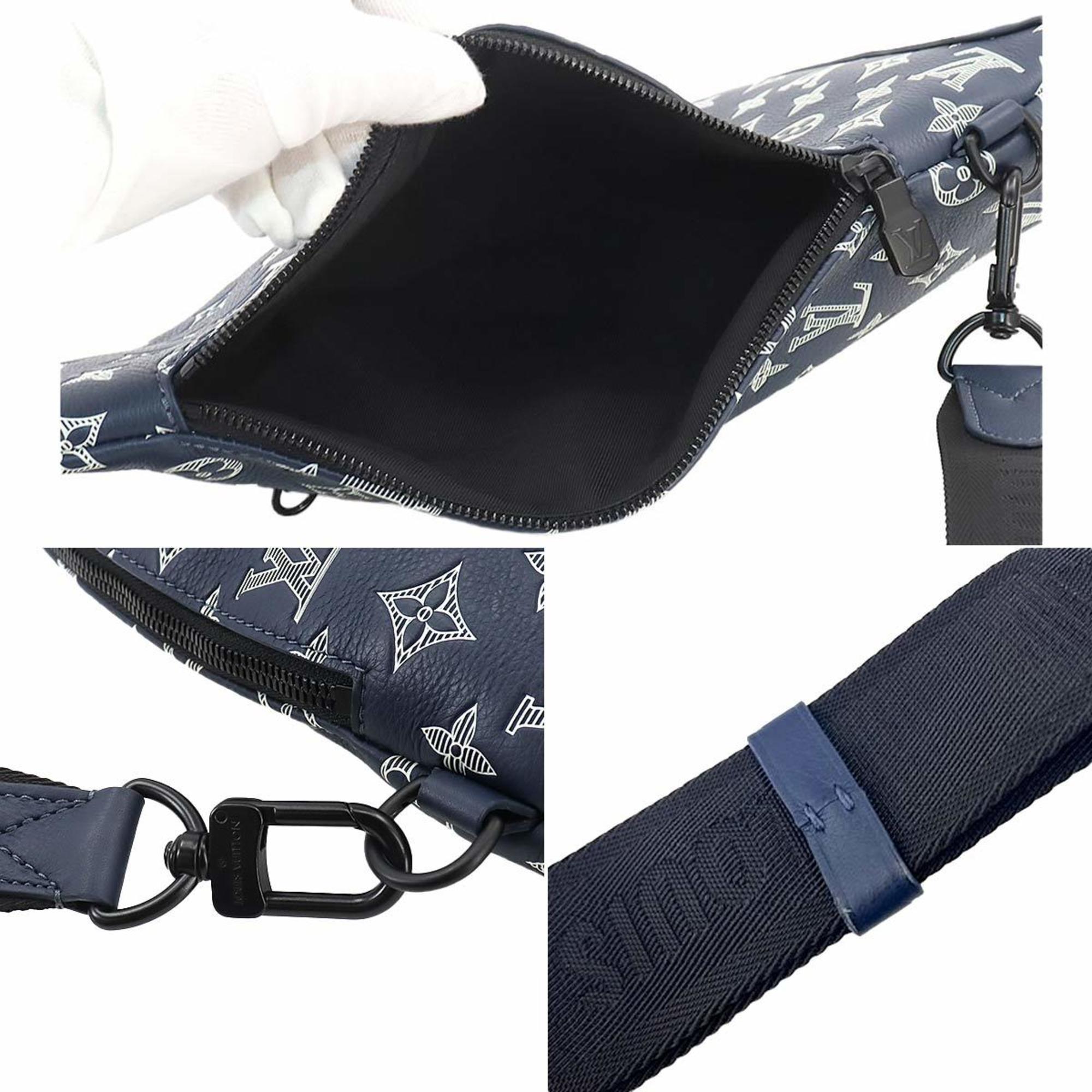 Louis Vuitton LOUIS VUITTON Monogram Shadow Duo Sling Bag Body Leather Ink Blue White M24751 RFID Slingbag