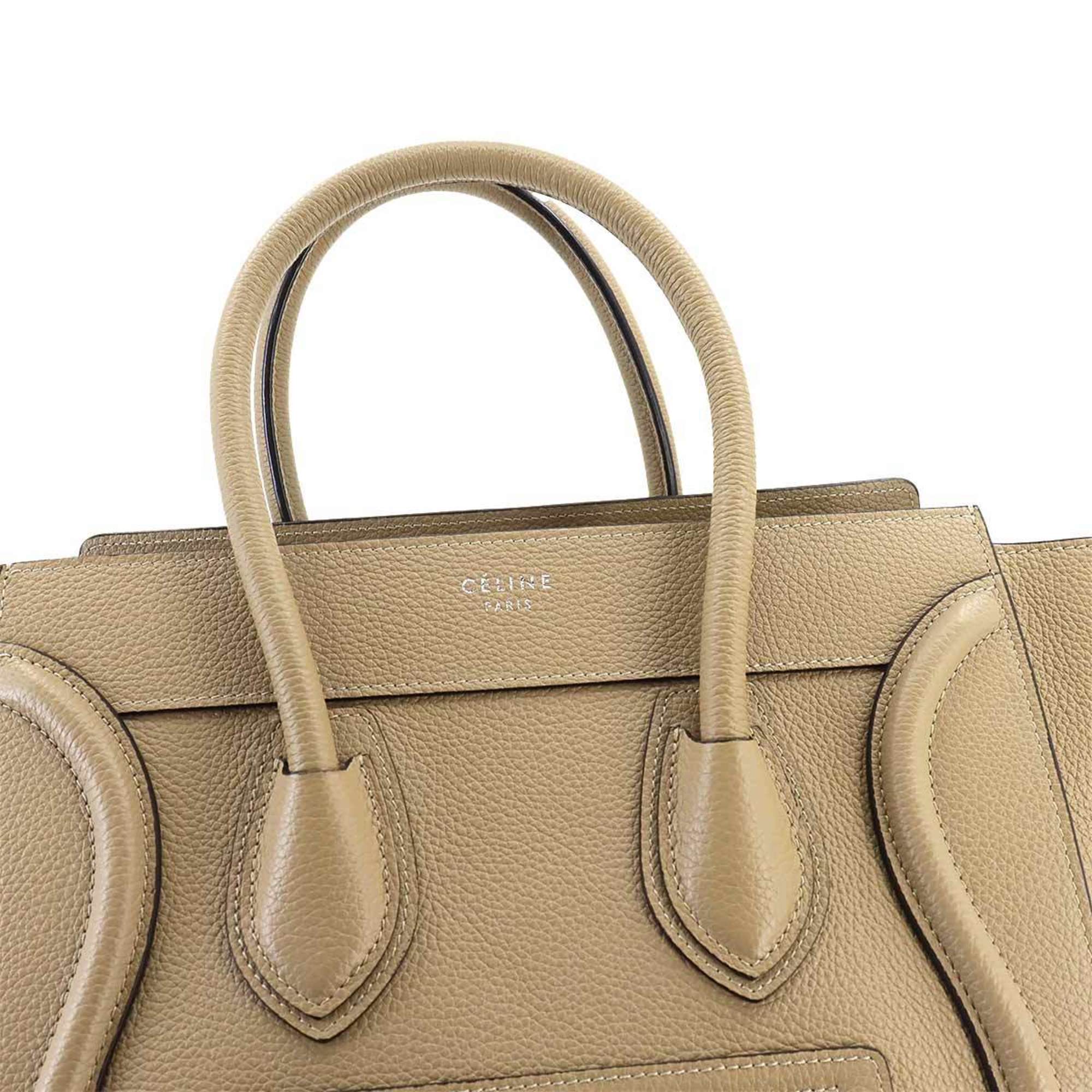 CELINE Luggage Micro Shopper Handbag Leather Dune 167793