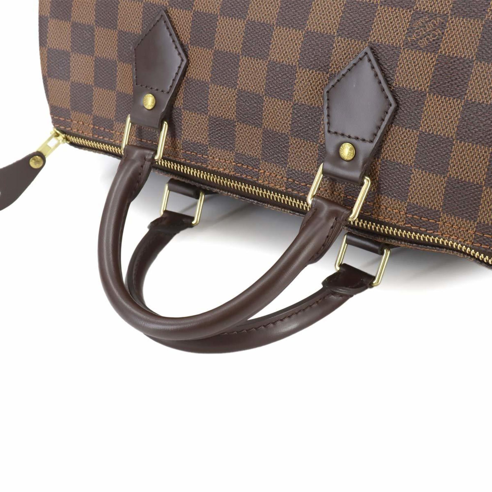 Louis Vuitton Damier Speedy 30 Handbag Ebene Brown N41531 Gold Hardware