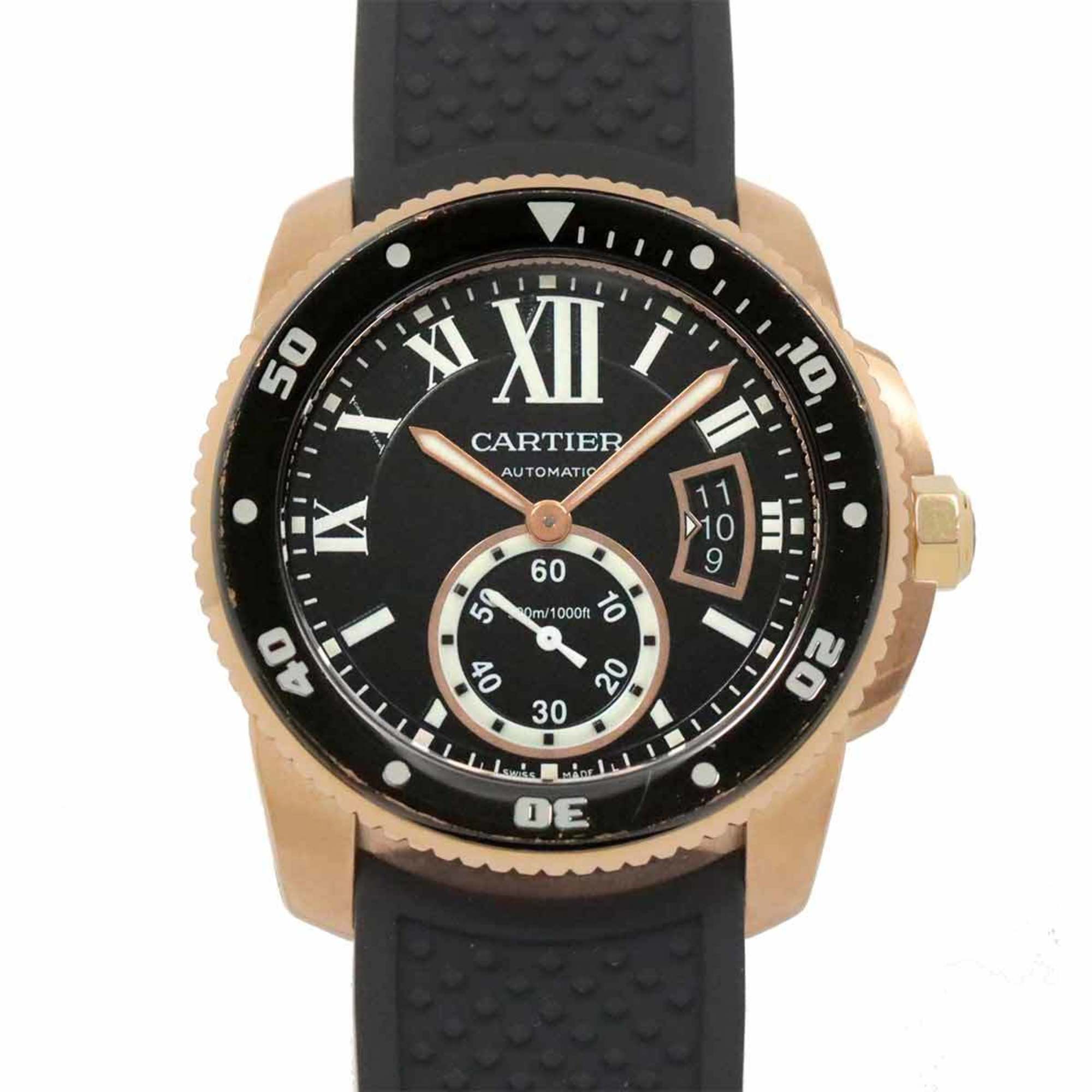 Cartier Calibre de Diver W7100052 Men's Watch Date Black K18PG Pink Gold Automatic