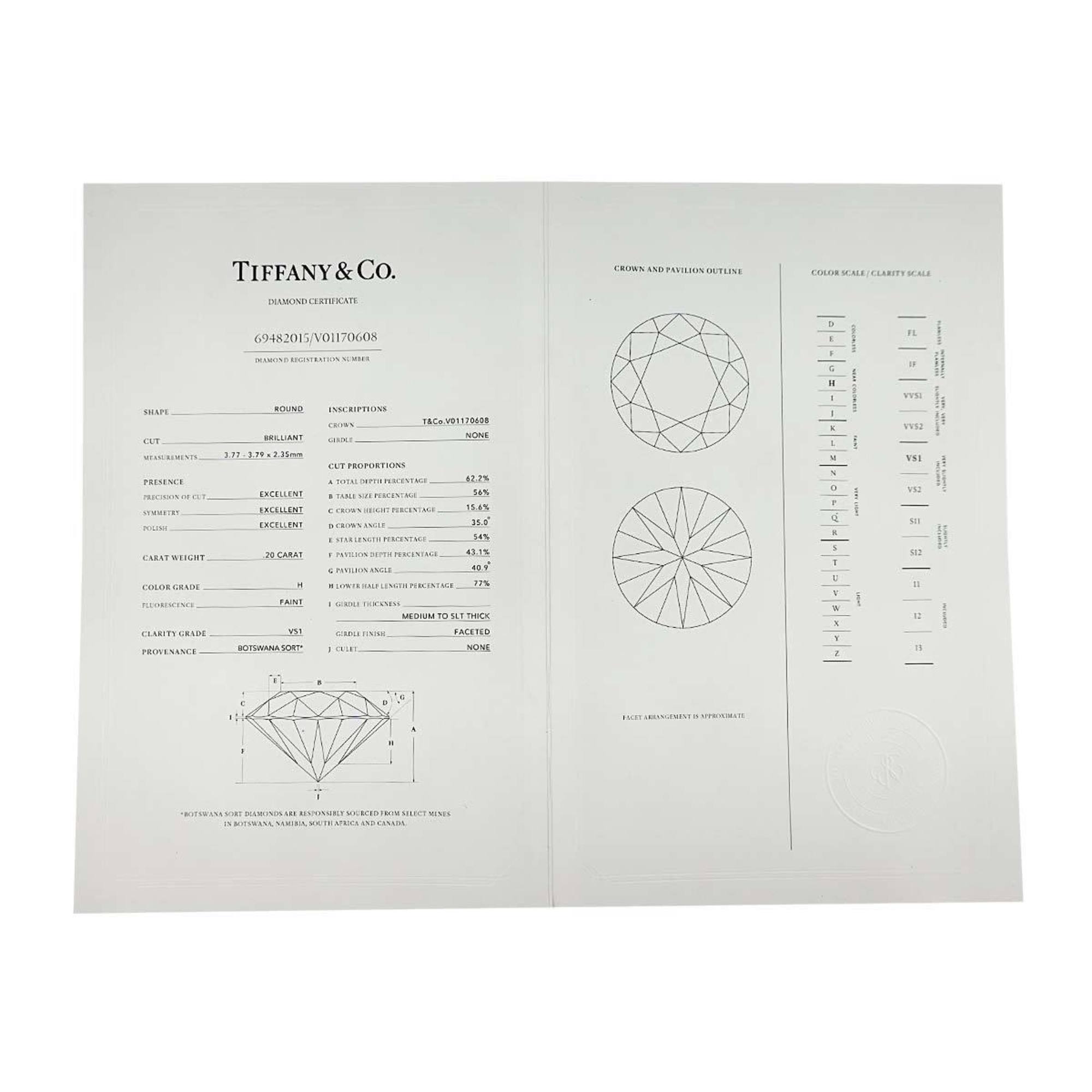 Tiffany & Co. Harmony Diamond 0.20ct H VS1 3EX Ring Pt Platinum