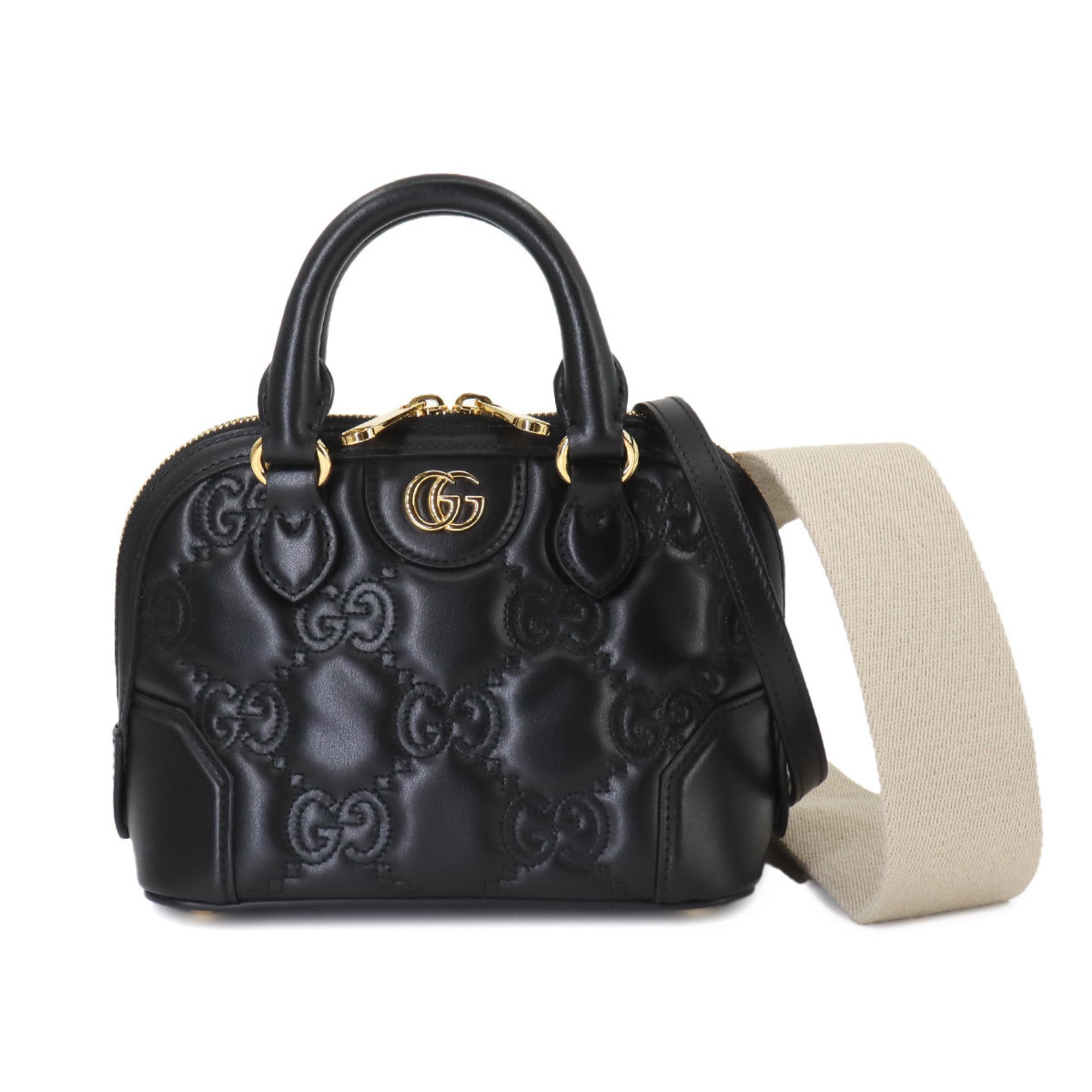 GUCCI GG Matelasse 2way Hand Shoulder Bag Leather Black 727793 Gold Hardware